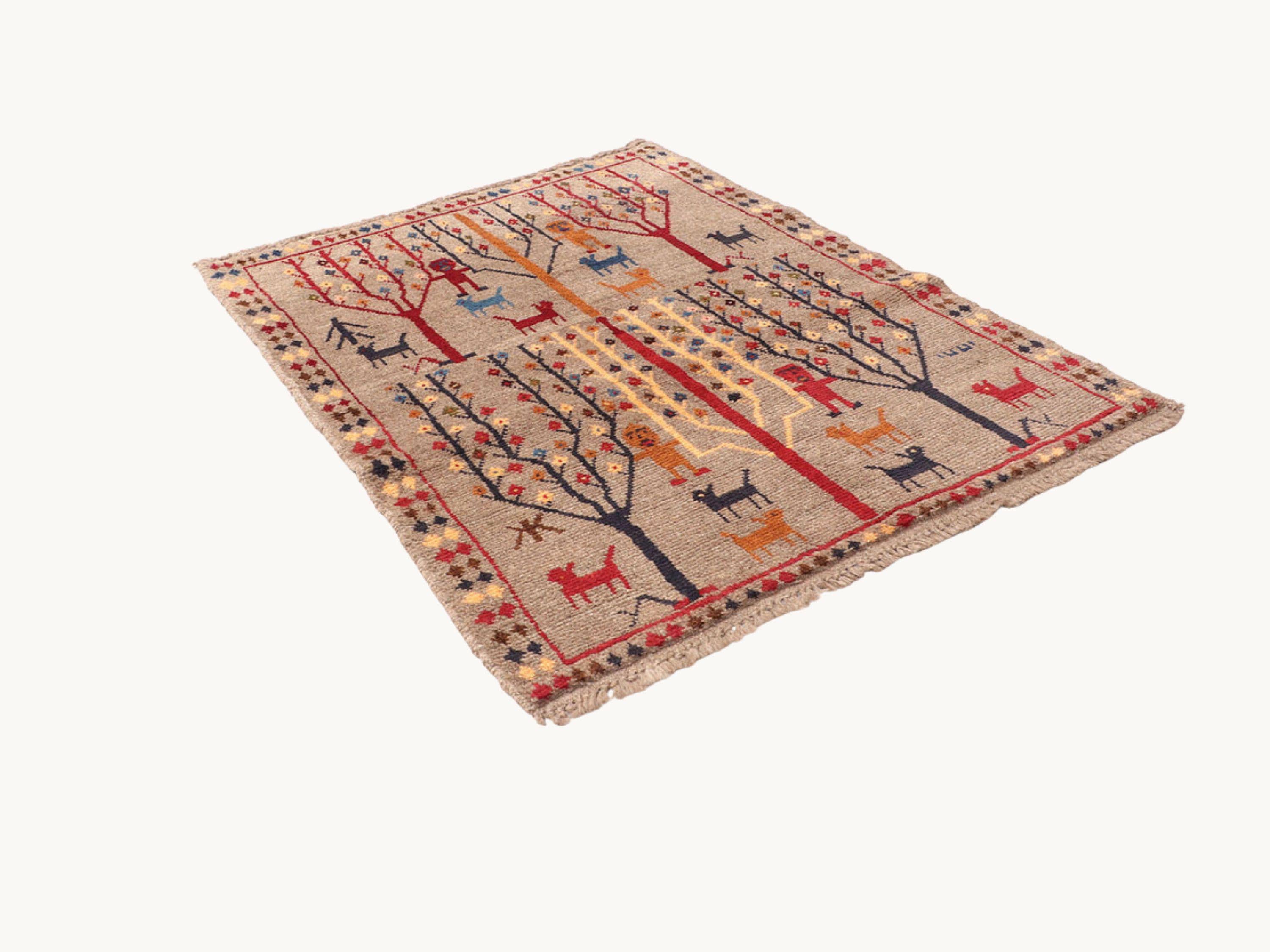 2.6x4 Tree of Life Tapestry Wall Hanging Rug, Afghan Style Handmade Wool Textile Wall Art, Tribal Folk Art Decor