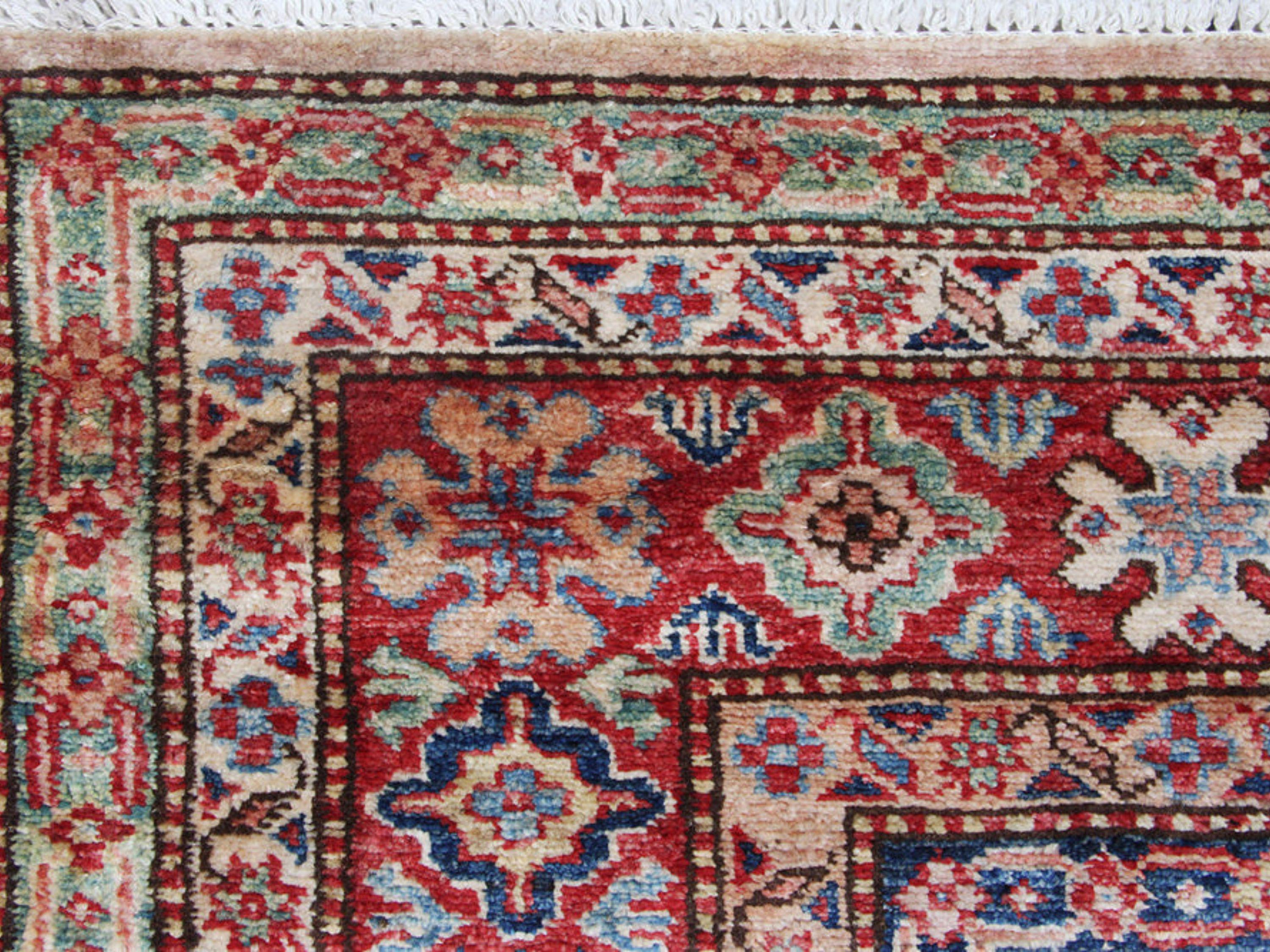 6x9 Kazak Rug, Ivory Hand Knotted Wool Area Rug, Caucasian Tribal Geometric Carpet, Living Room Bedroom Decor