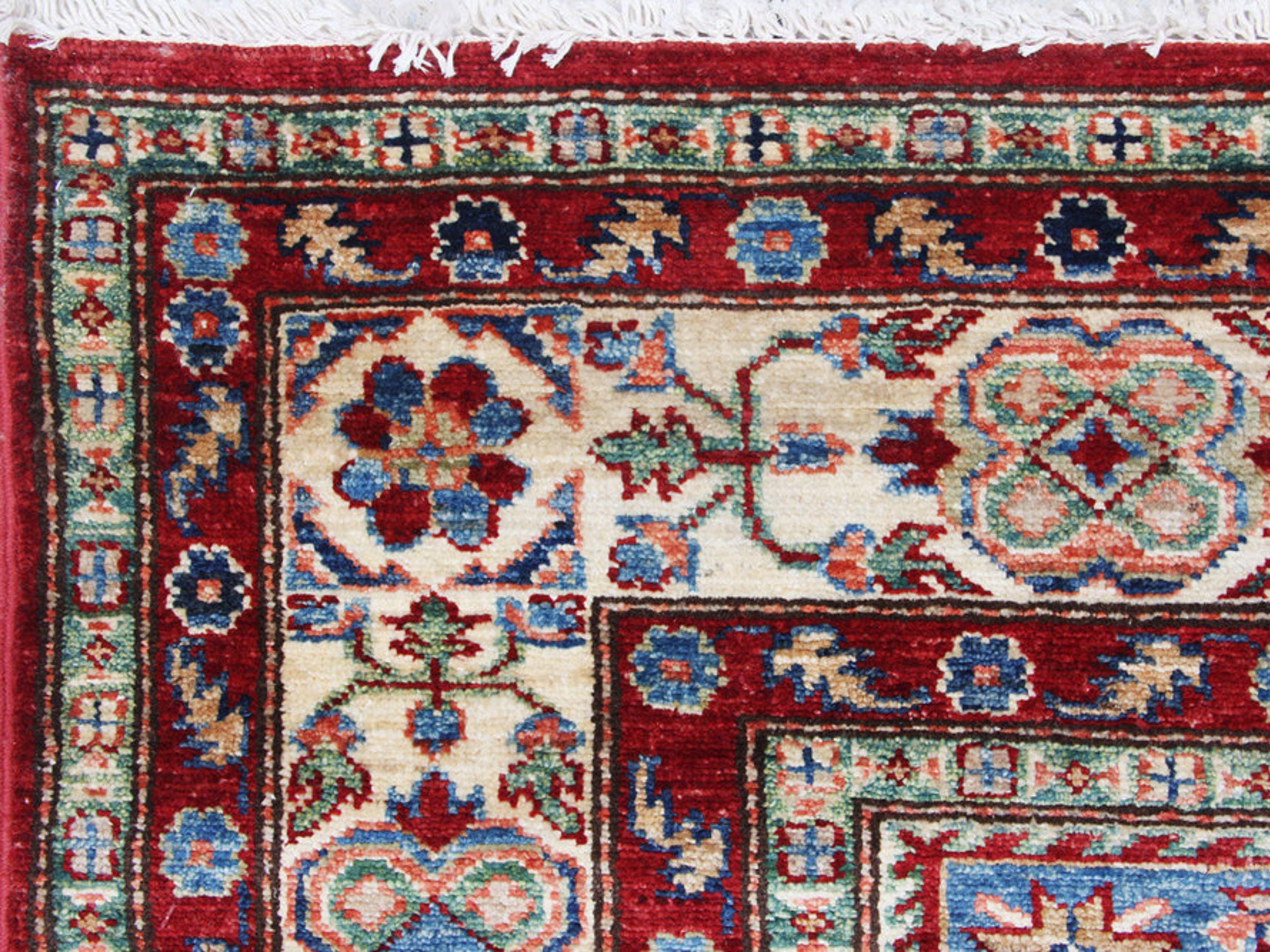 6x9 Kazak Rug, Handmade Red Wool Area Rug, Caucasian Tribal Geometric Carpet, Living Room Bedroom Decor