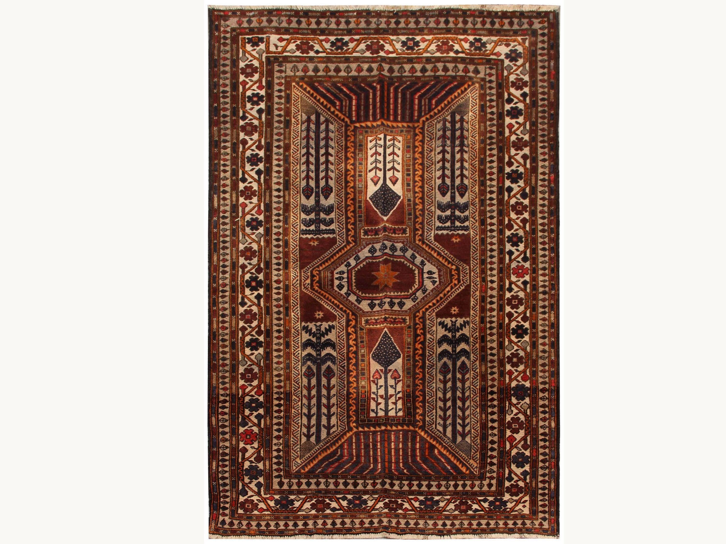 Handmade Berjista Wool Rug, 4x6 Brown Tribal Geometric Area Rug, Living Room Bedroom Decor
