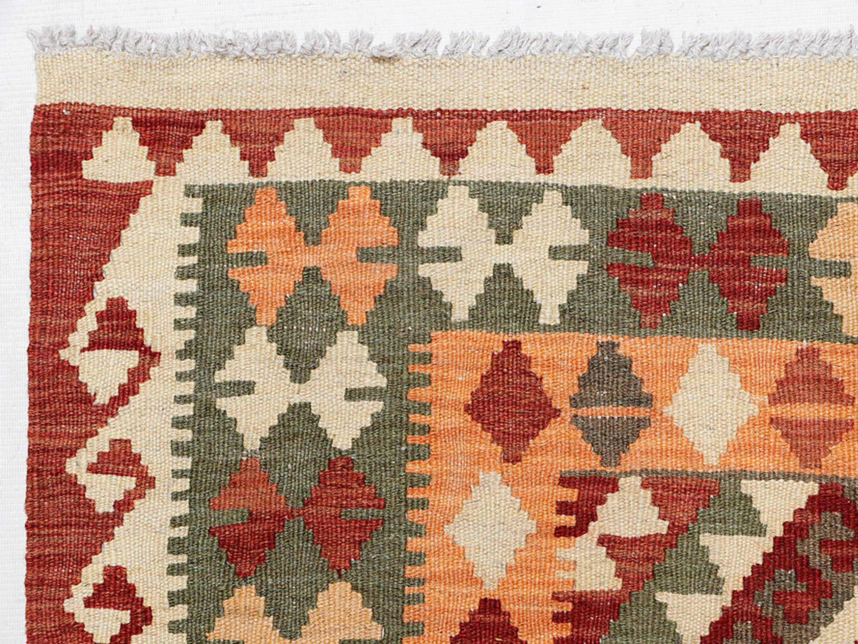 3x5 Terracotta Kilim Rug, Orange Rust Afghan Wool Flatweave Area Rug, Handwoven Veggie Dye Southwestern Diamond Bedroom Decor