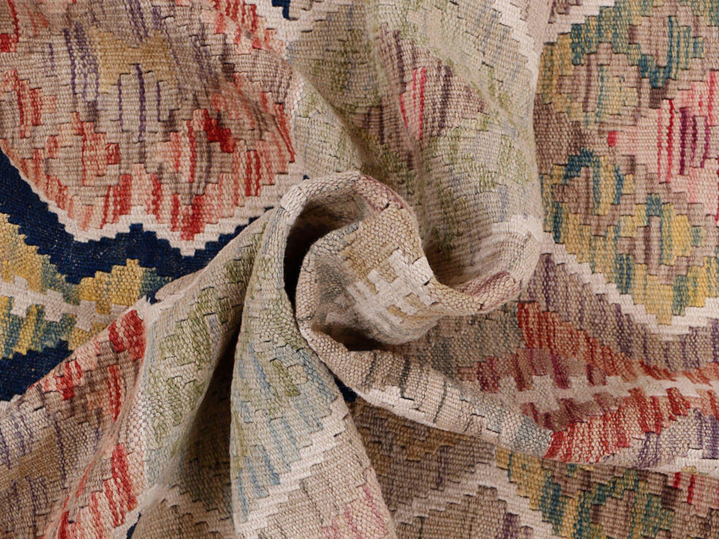 4x6 Kilim Rug, Muted Afghan Wool Flatweave Area Rug, Natural Veggie Dye Sage Green Navy Cream Neutral Bedroom Decor