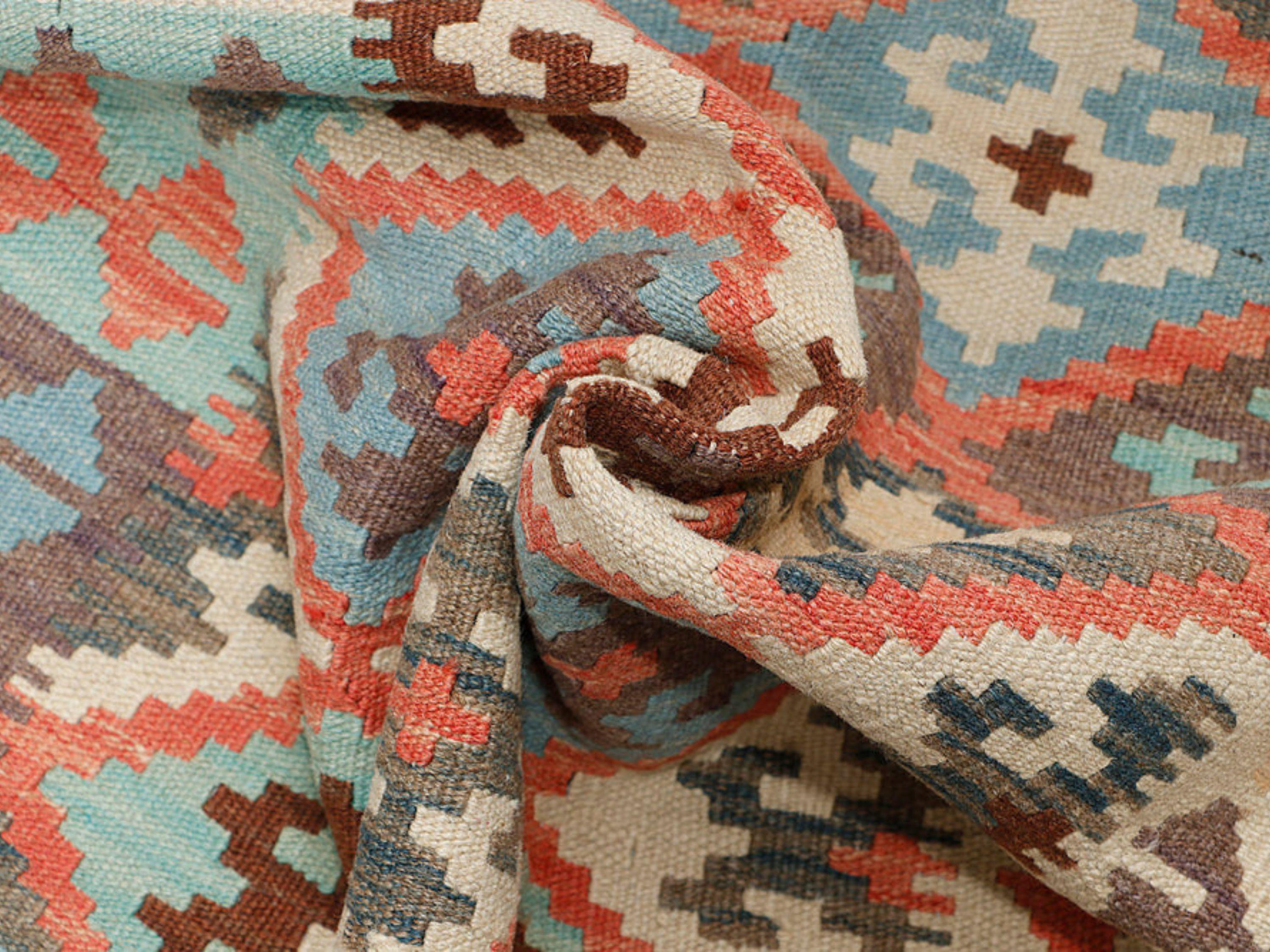 3x5 Kilim Rug, Blue Teal Afghan Wool Flatweave Rug, Handwoven Veggie Dye Coral Cream Diamond Bedroom Living Room Decor