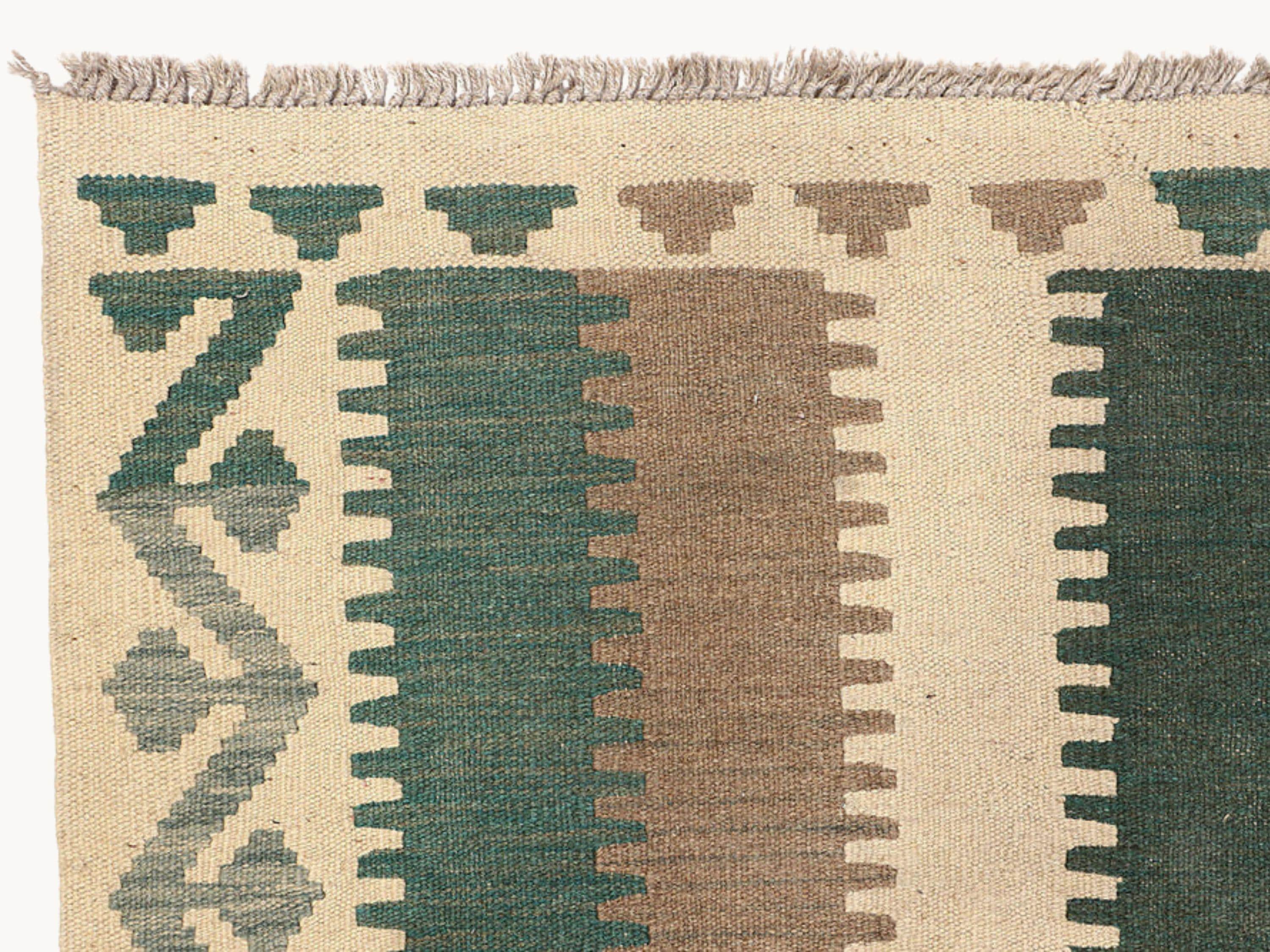9x12 Flatweave Kilim Rug, Sage Green Striped Afghan Wool Area Rug, Handwoven Veggie Dye Neutral Living Room Decor