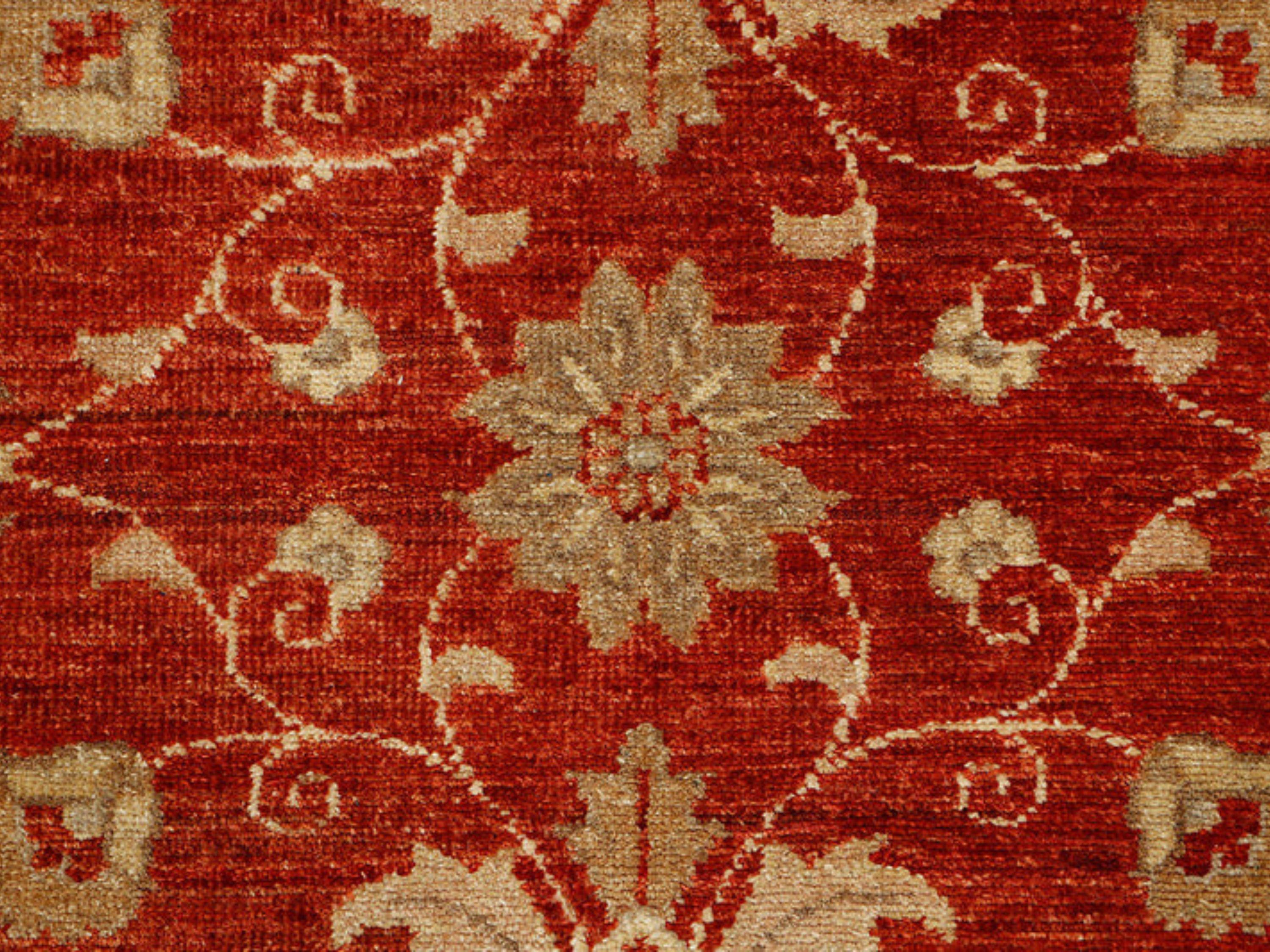 5x5 Ziegler round Rug, Red Persian Style Medallion Wool Carpet, Hand Knotted Traditional Floral Decor