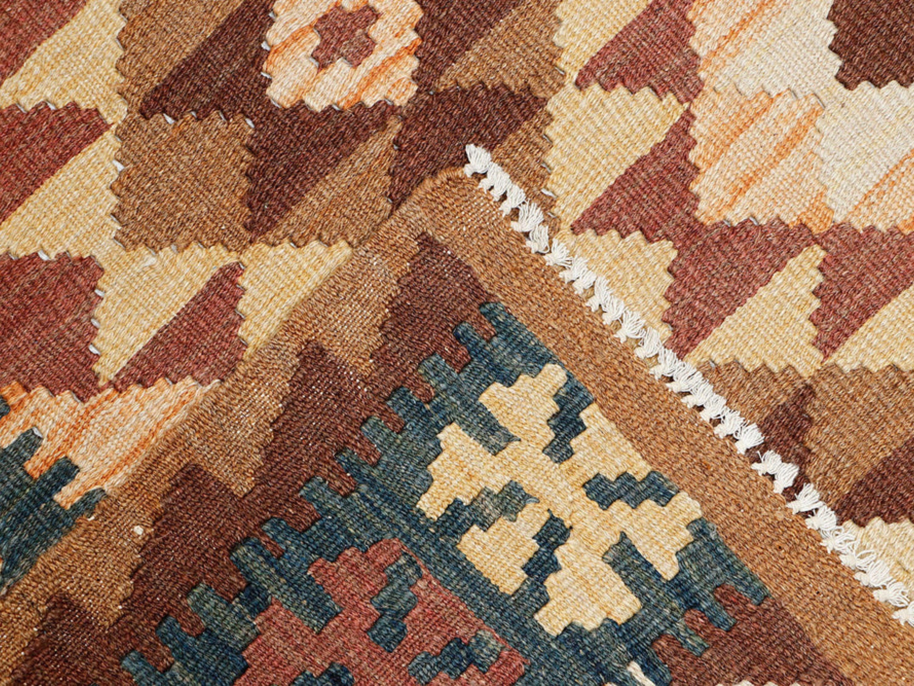 3x5 Brown Kilim Rug, Camel Cream Afghan Wool Flatweave Area Rug, Handwoven Veggie Dye Neutral Tribal Diamond Bedroom Decor