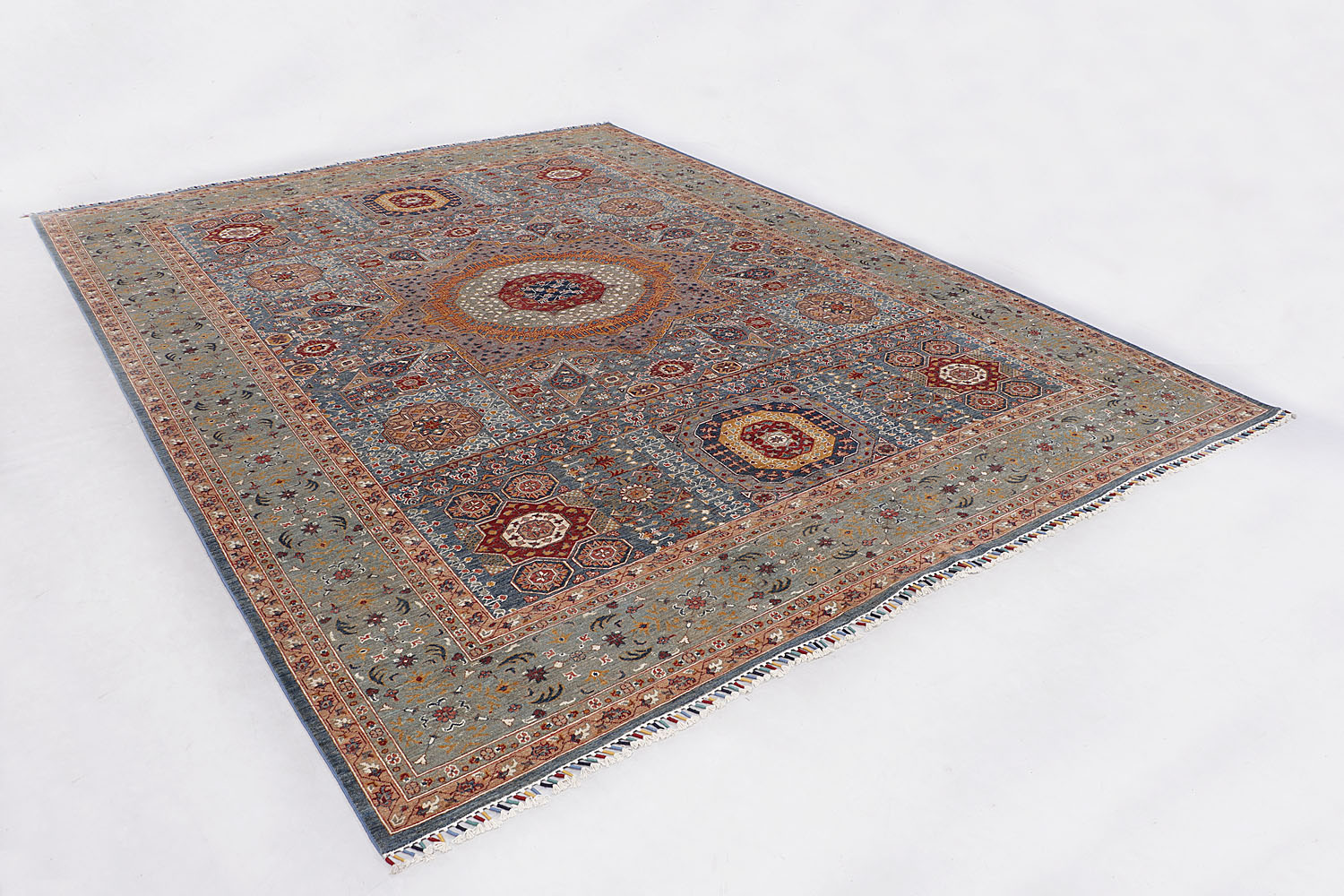 Mamluk Persian Hand Knotted Wool Rug Blue 10' x 14'