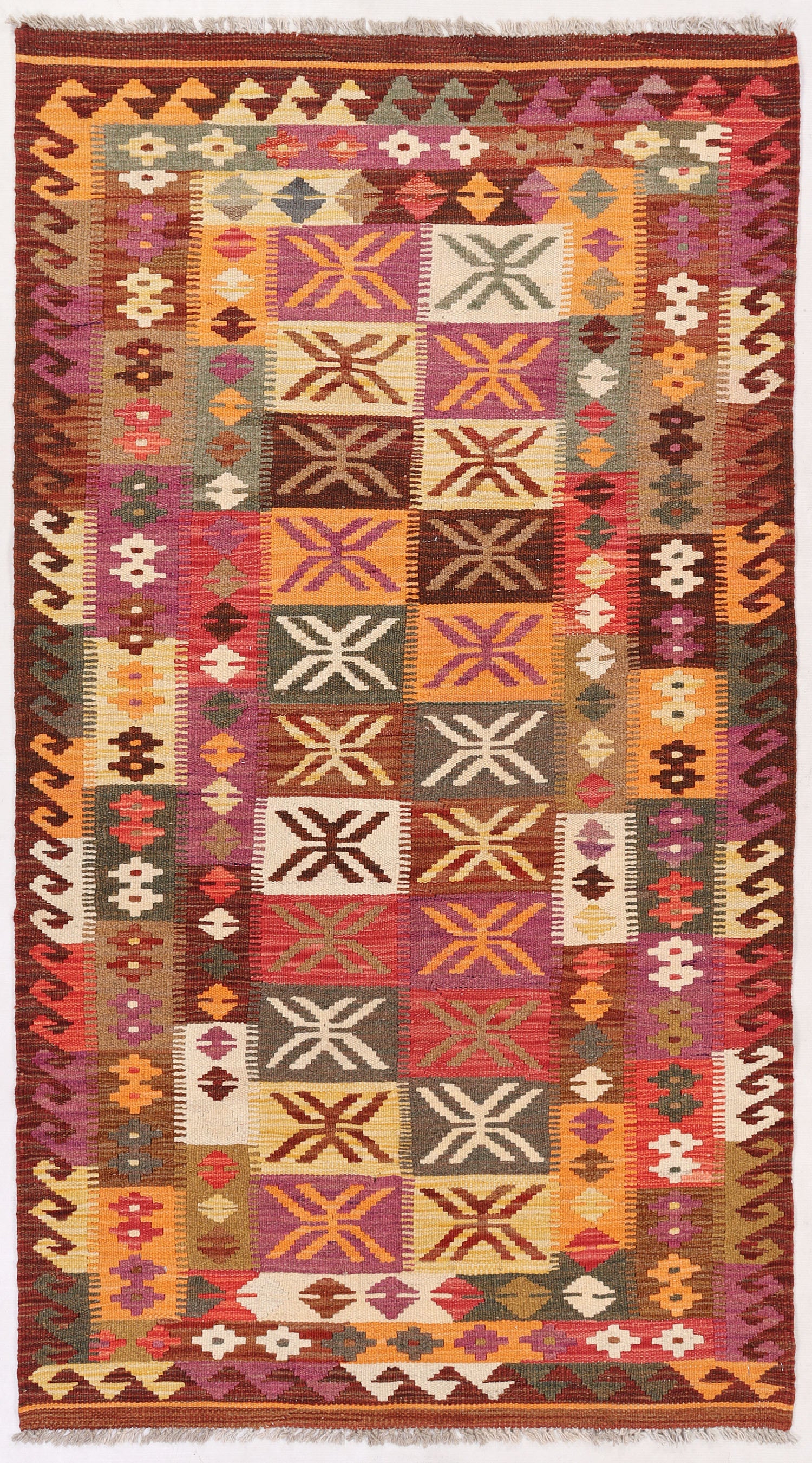 3' 3" X 6'  Multy Handmade Veggie Dye Kilim Rug Rectangular