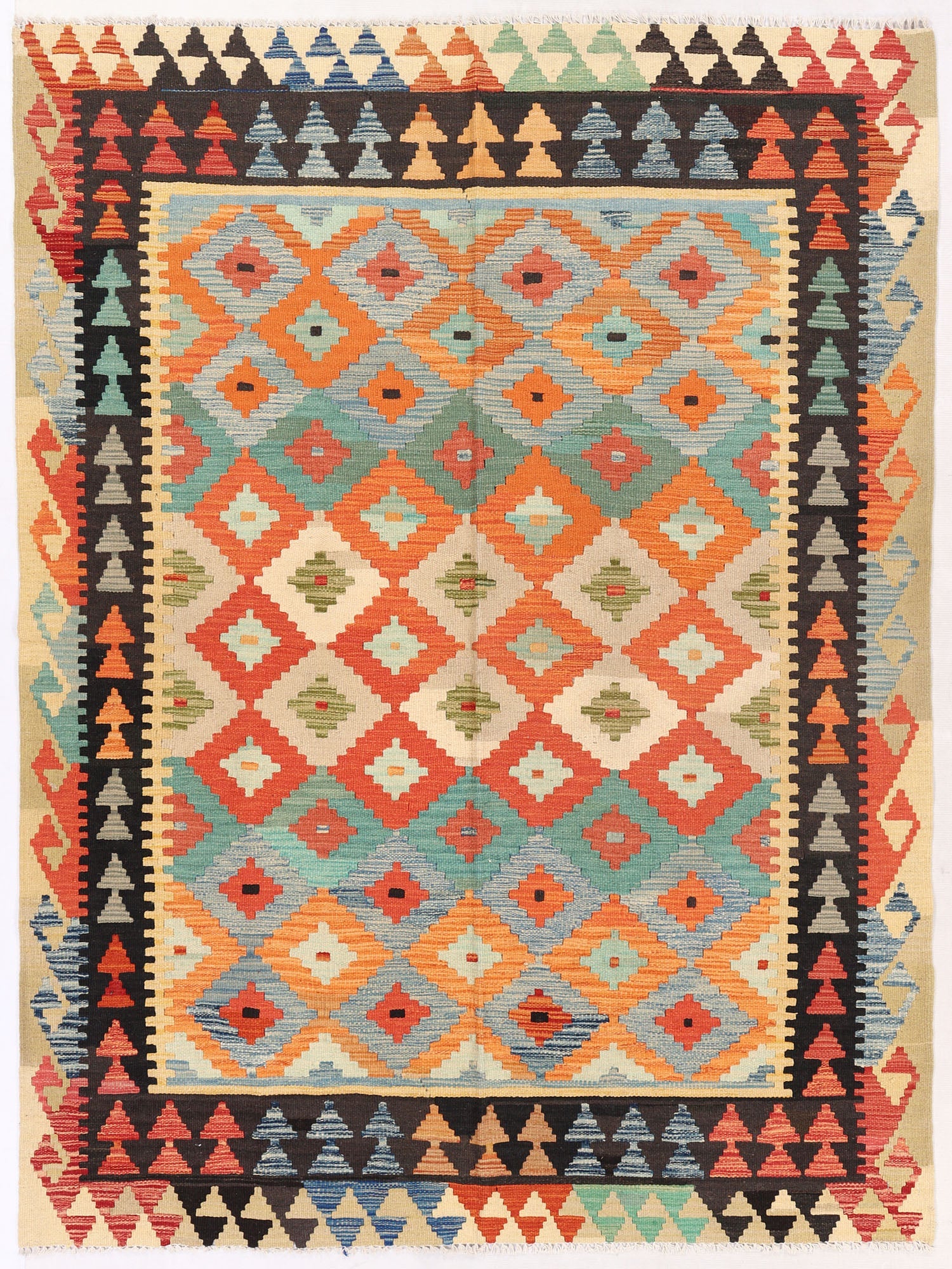 4' 6" x 6' 6  Multy Handmade Veggie Dye Kilim Rug Rectangular