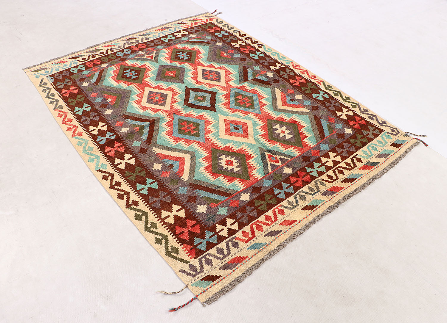 4' 6" x 6' 6  Multy Handmade Veggie Dye Kilim Rug Rectangular