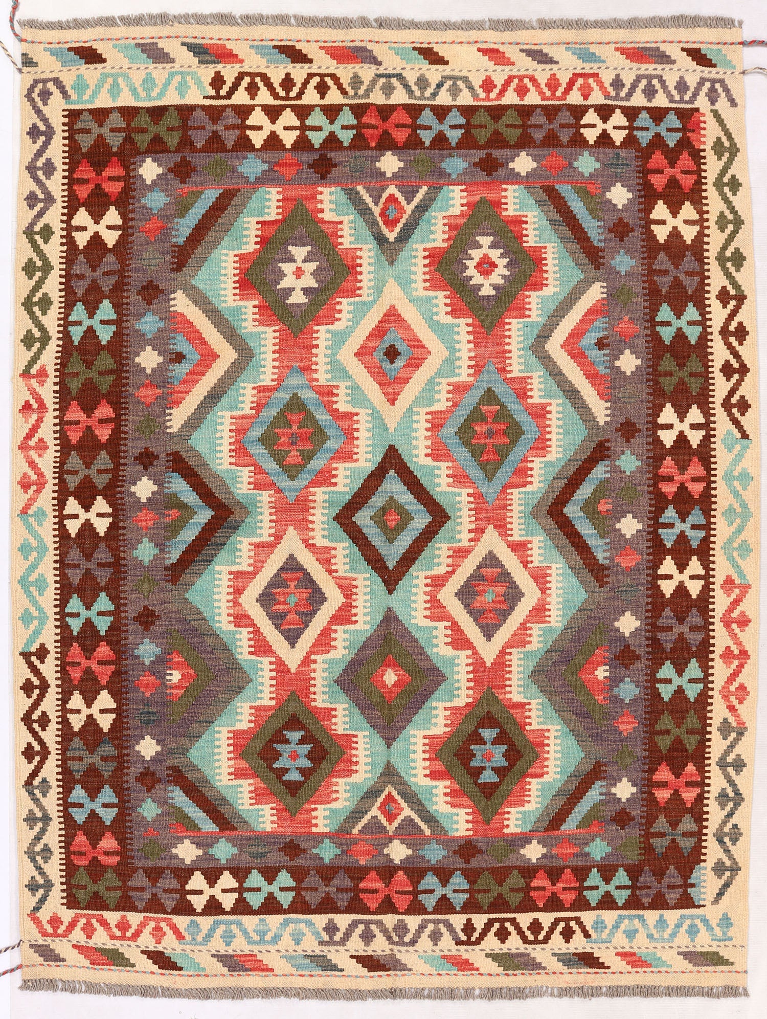 4' 6" x 6' 6  Multy Handmade Veggie Dye Kilim Rug Rectangular