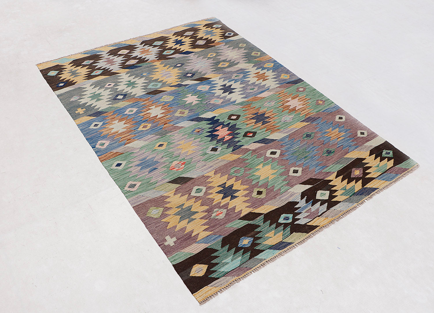 4' 6" x 6' 6  Multy Handmade Veggie Dye Kilim Rug Rectangular