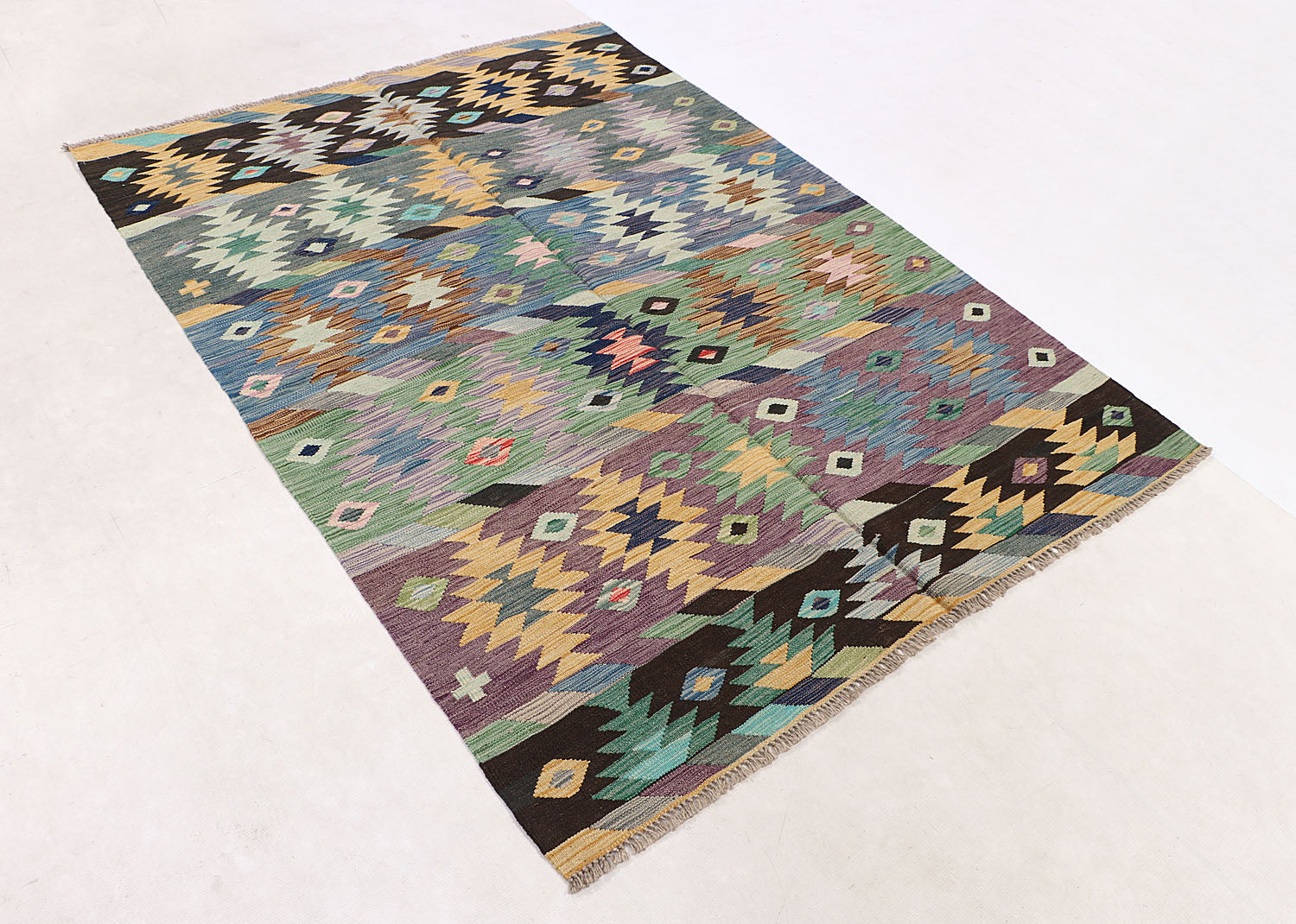 4' 6" x 6' 6  Multy Handmade Veggie Dye Kilim Rug Rectangular