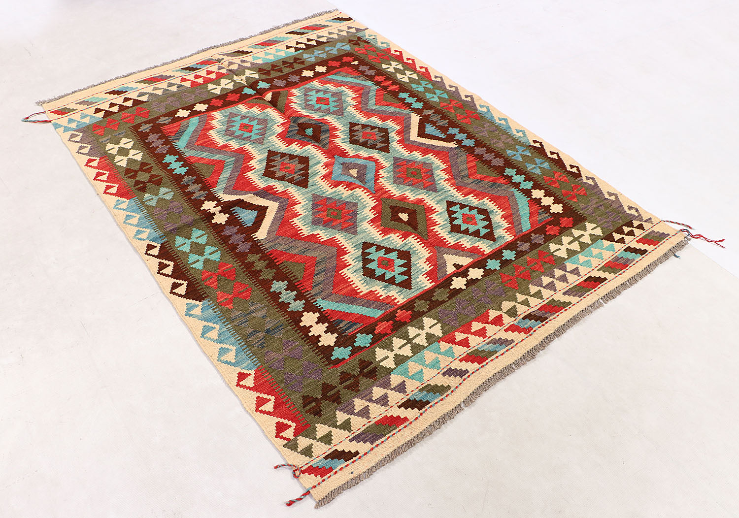 4' 6" x 6' 6  Multy Handmade Veggie Dye Kilim Rug Rectangular