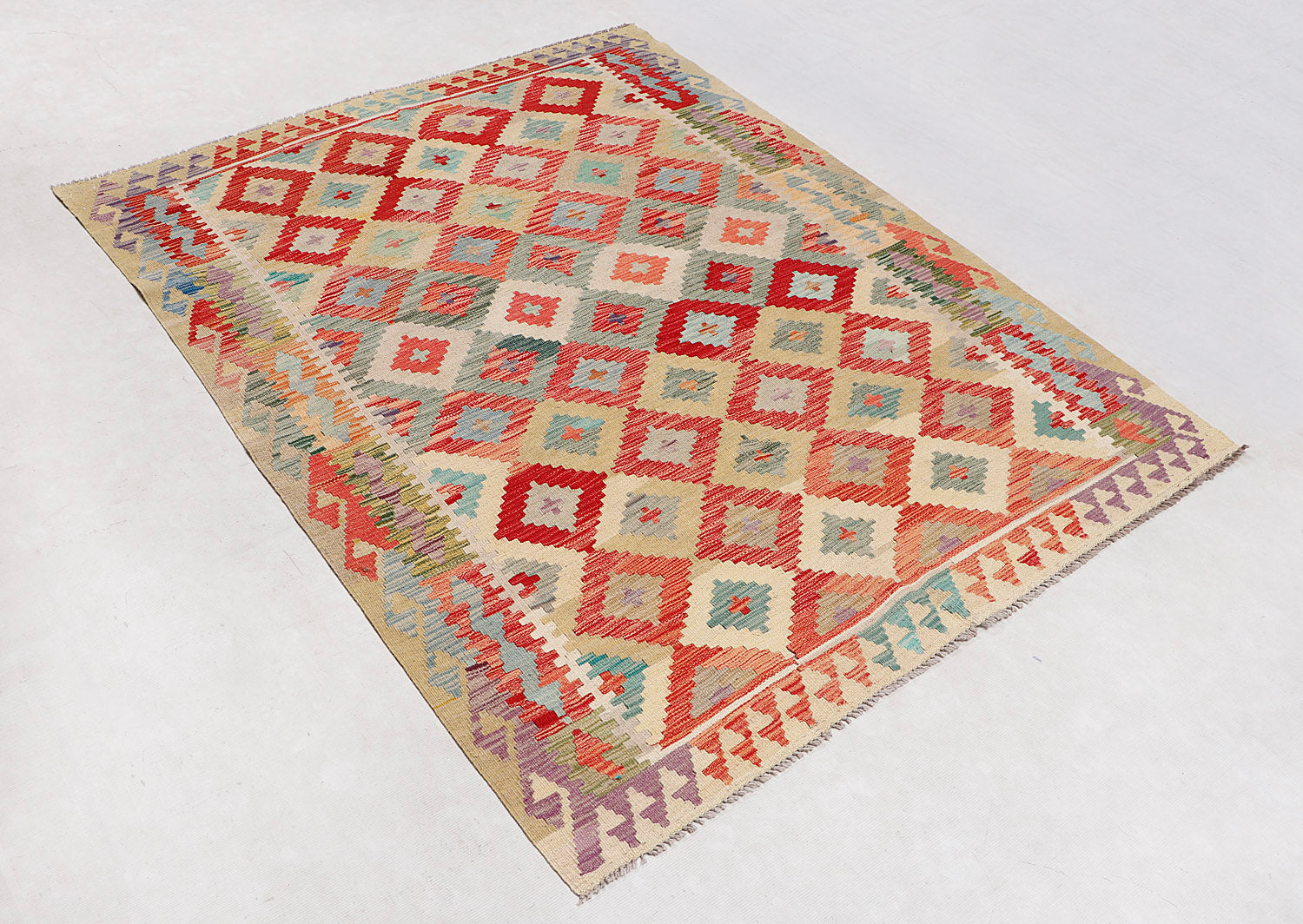 4' 6" x 6' 6  Multy Handmade Veggie Dye Kilim Rug Rectangular