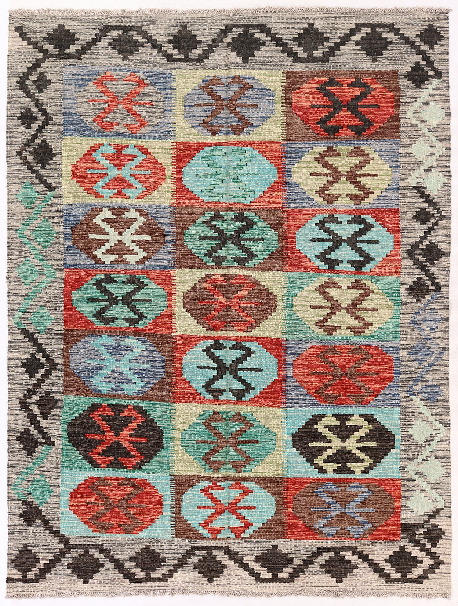4' 6" x 6' 6  Multy Handmade Veggie Dye Kilim Rug Rectangular