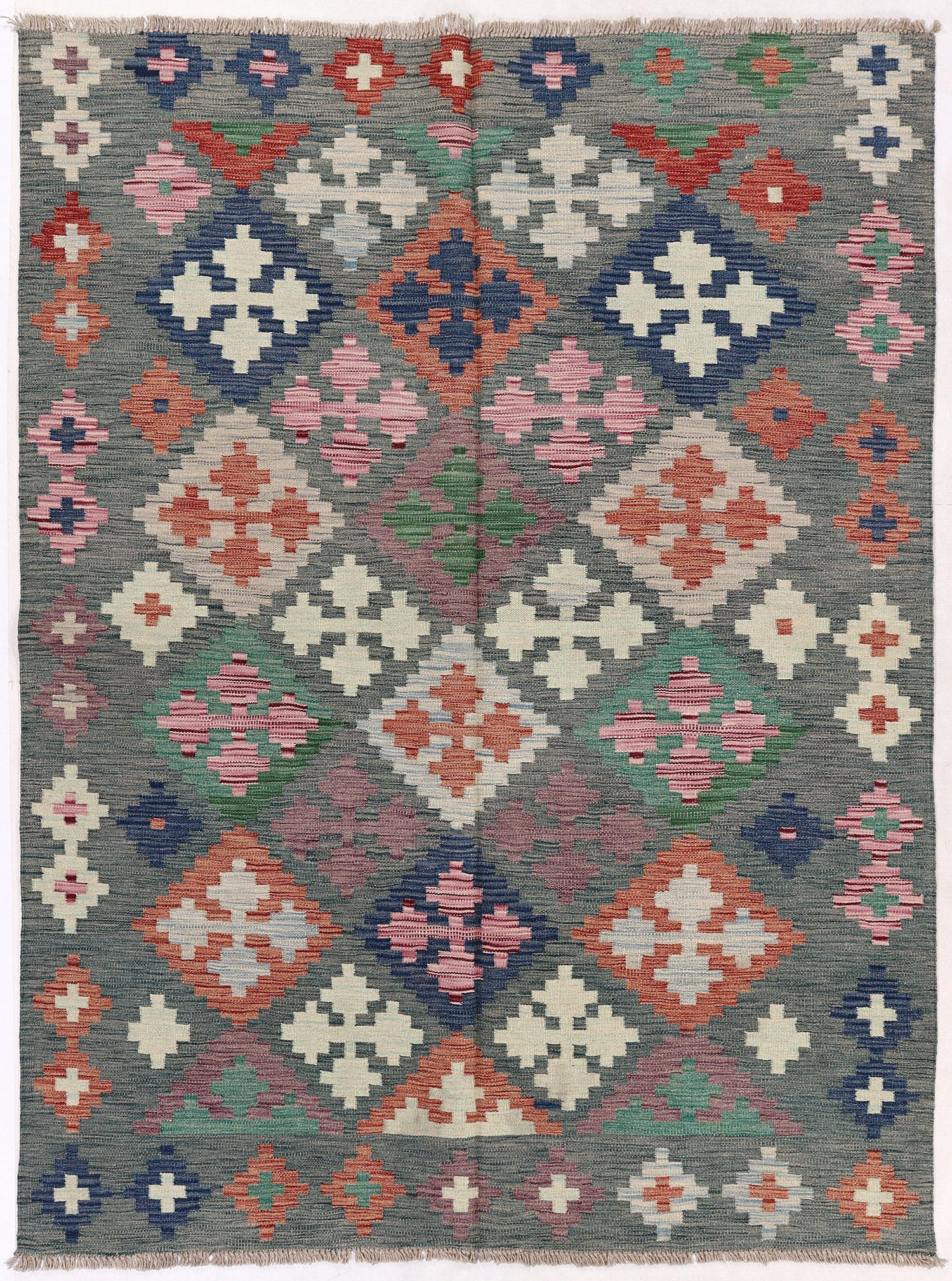 4' 6" x 6' 6  Multy Handmade Veggie Dye Kilim Rug Rectangular