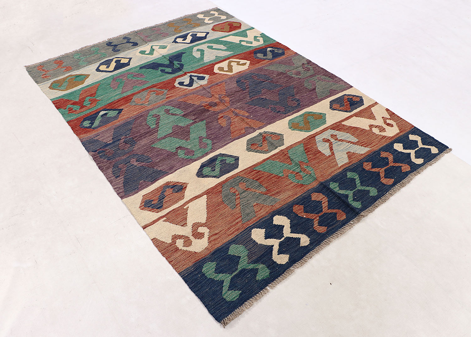 4' 6" x 6' 6  Multy Handmade Veggie Dye Kilim Rug Rectangular