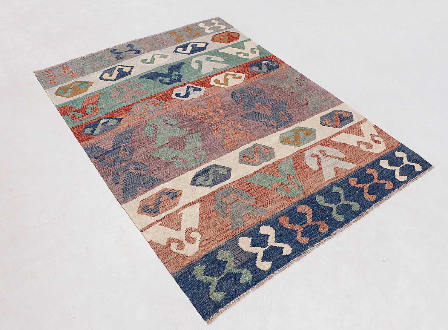 4' 6" x 6' 6  Multy Handmade Veggie Dye Kilim Rug Rectangular