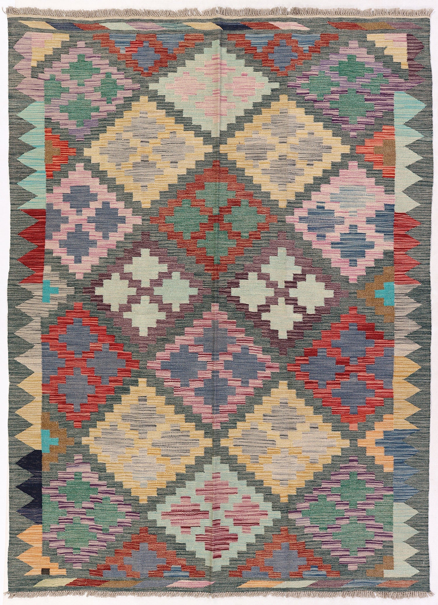 5' X 7'  Multy Handmade Veggie Dye Kilim Rug Rectangular