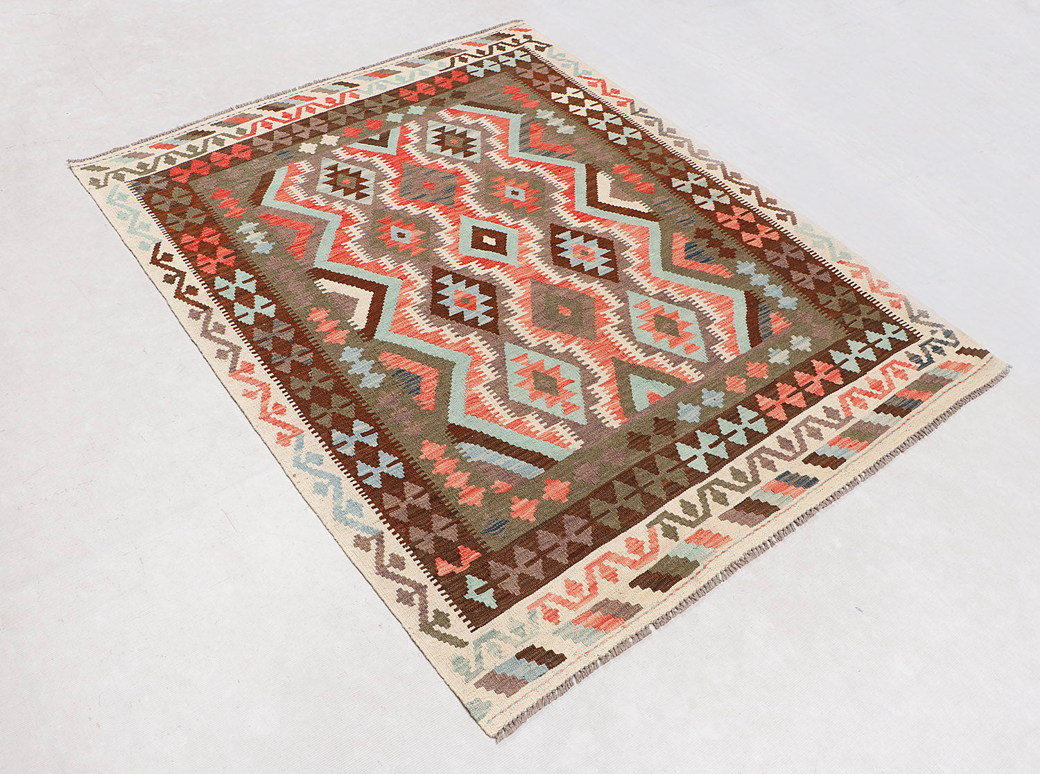 4' 6" x 6' 6  Multy Handmade Veggie Dye Kilim Rug Rectangular