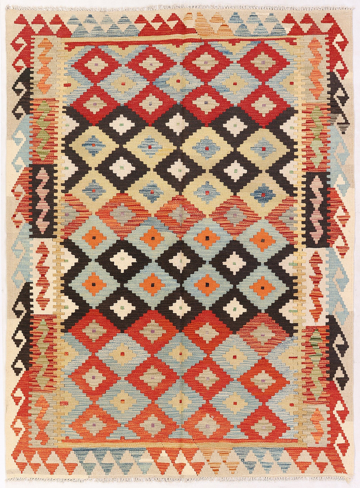 4' 6" x 6' 6  Multy Handmade Veggie Dye Kilim Rug Rectangular
