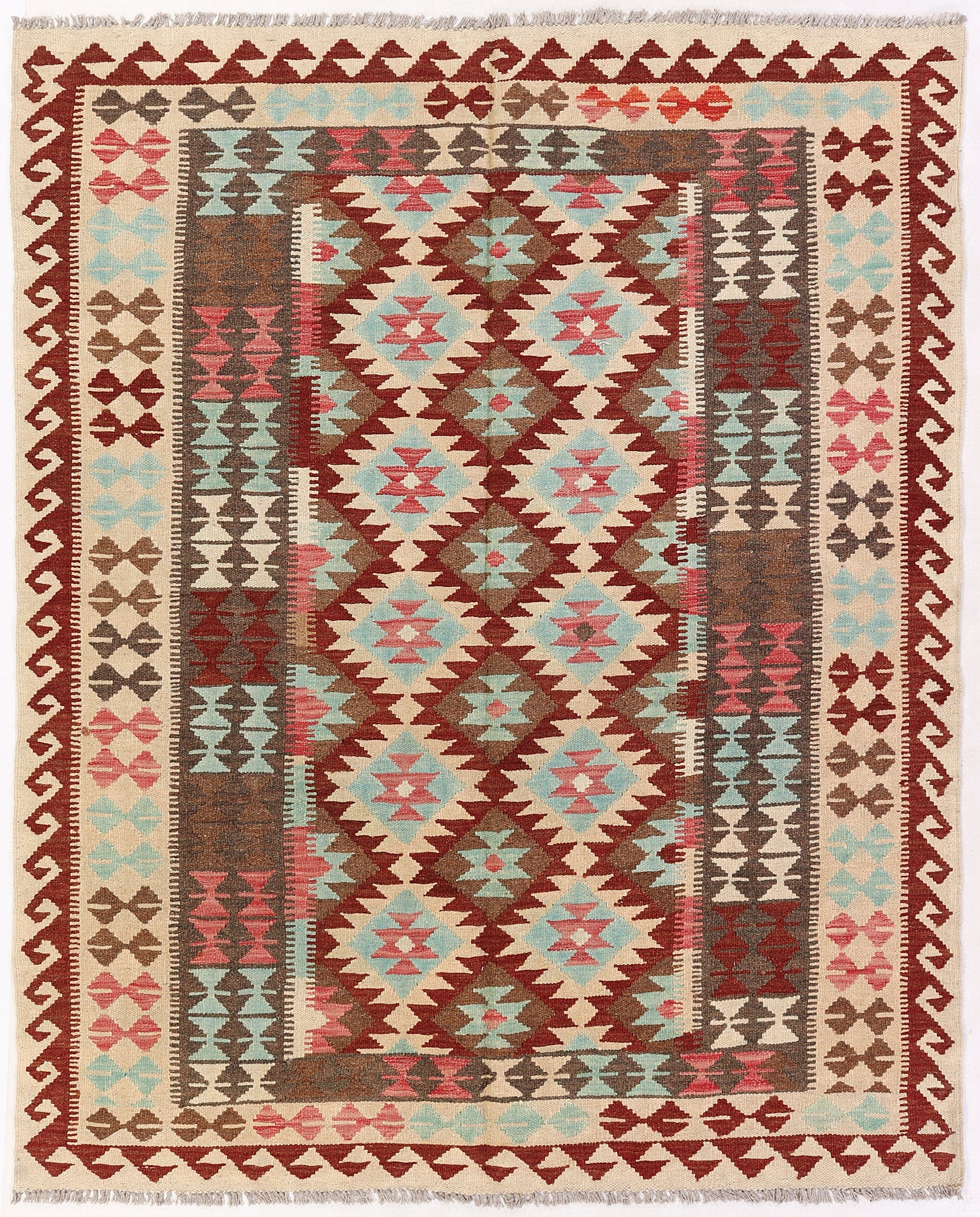 4' 6" x 6' 6  Multy Handmade Veggie Dye Kilim Rug Rectangular