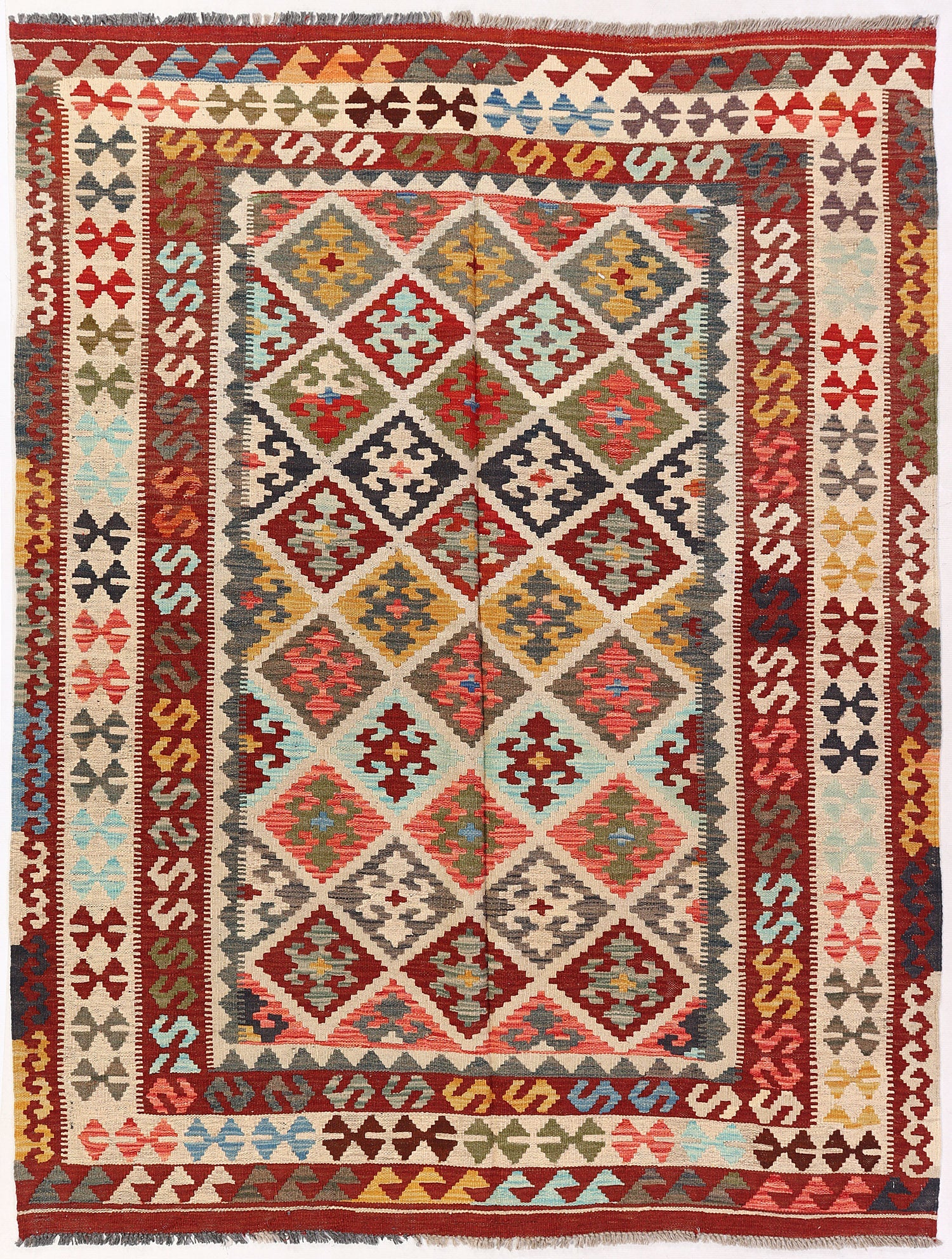 5' X 7'  Multy Handmade Veggie Dye Kilim Rug Rectangular
