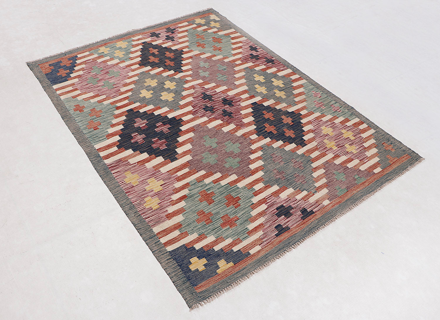 4' 6" x 6' 6  Multy Handmade Veggie Dye Kilim Rug Rectangular