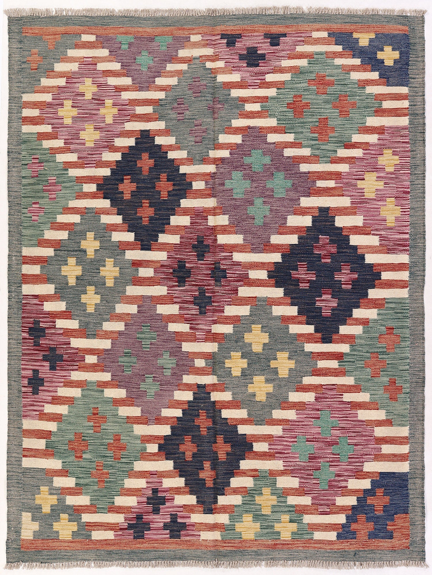 4' 6" x 6' 6  Multy Handmade Veggie Dye Kilim Rug Rectangular