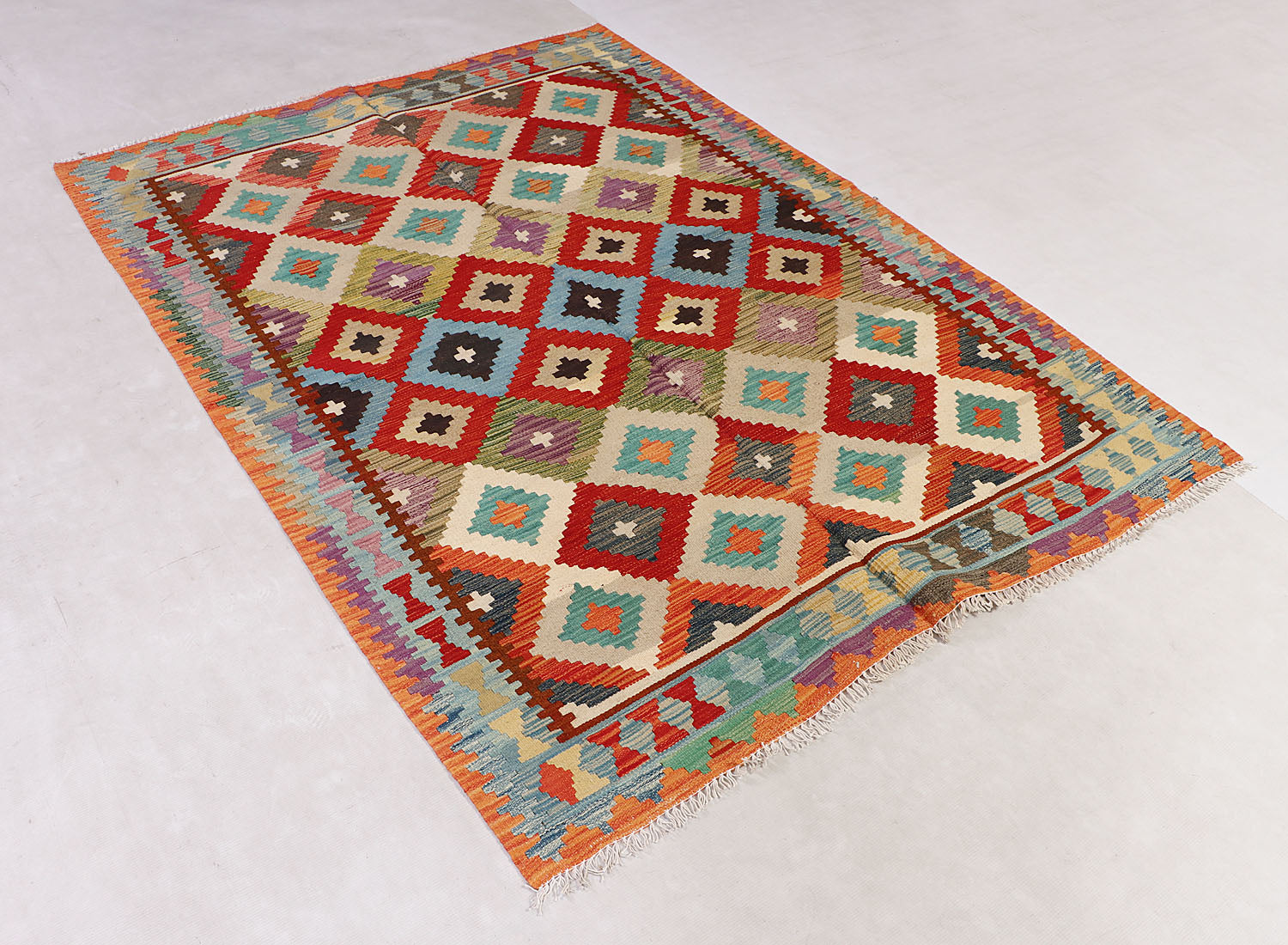 4' 6" x 6' 6  Multy Handmade Veggie Dye Kilim Rug Rectangular