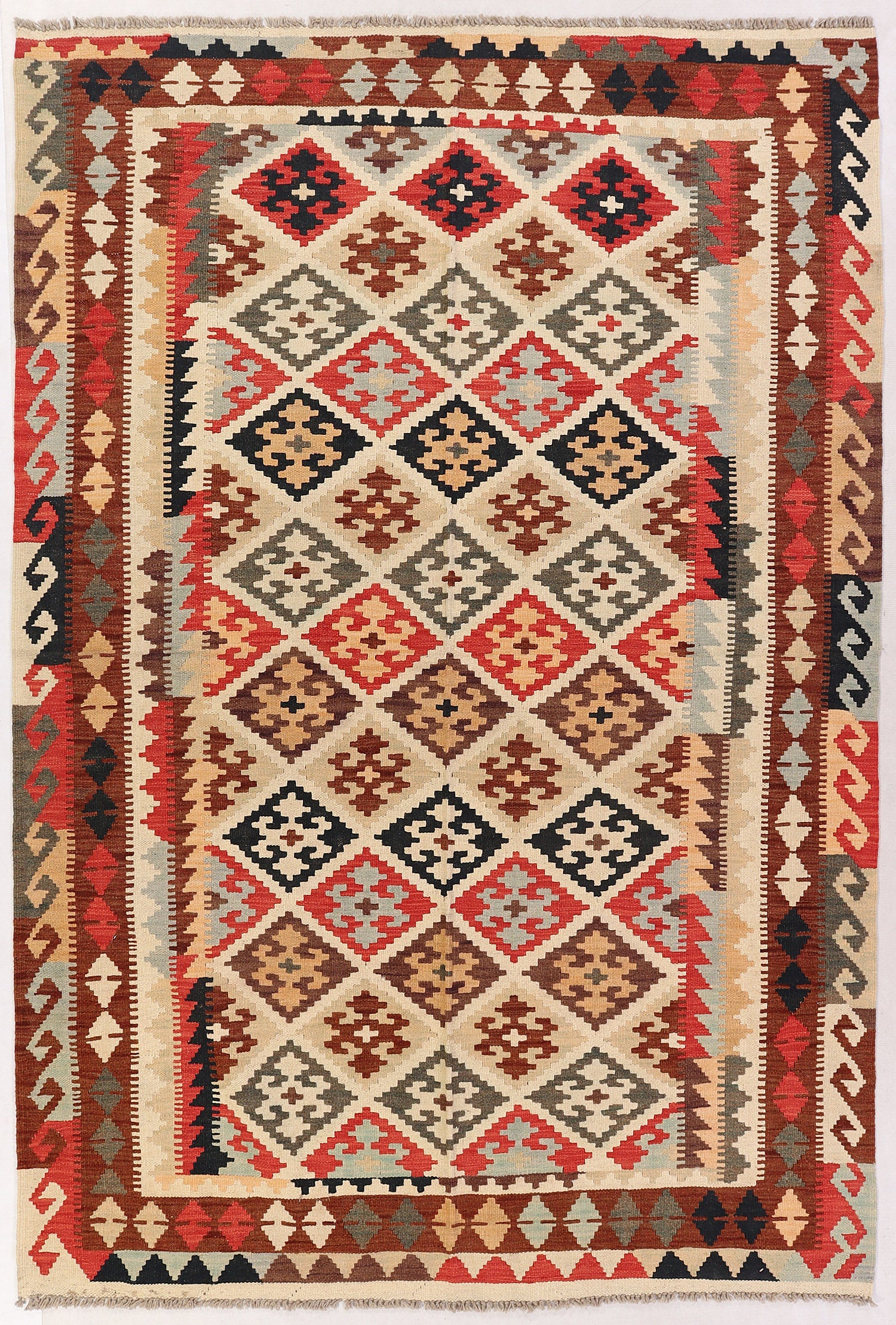 5' 6" X 8'  Multy Handmade Veggie Dye Kilim Rug Rectangular