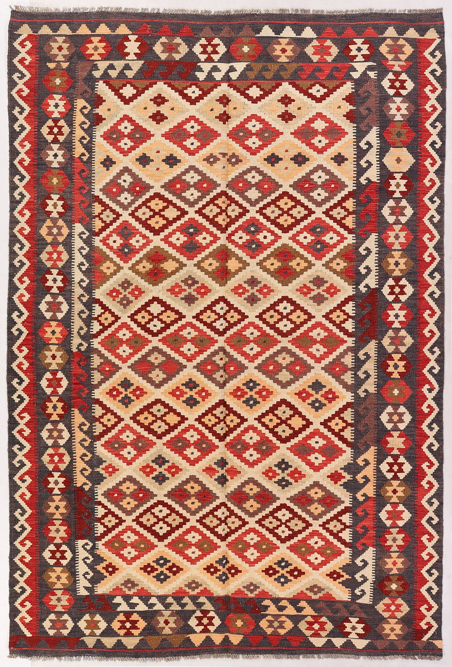 5' 6" X 8'  Multy Handmade Veggie Dye Kilim Rug Rectangular