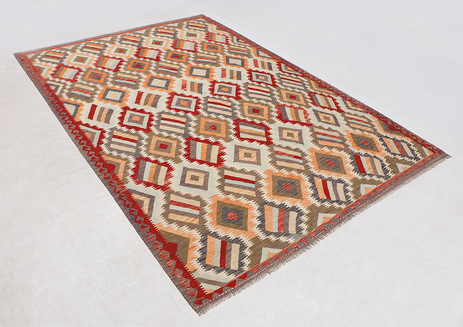 6' 6"X 10'  Multy Handmade Veggie Dye Kilim Rug Rectangular