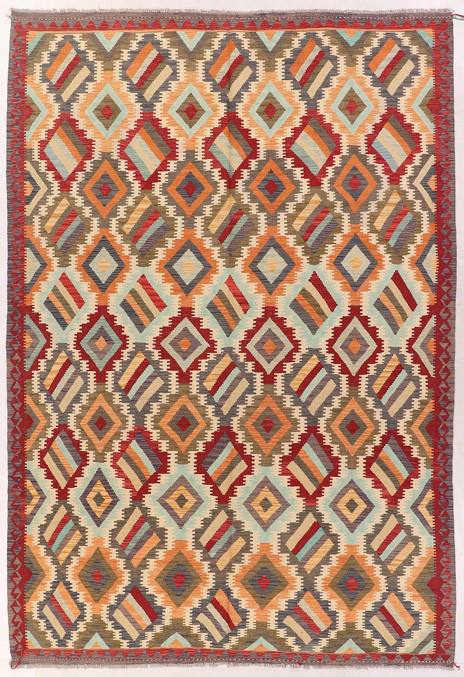 6' 6"X 10'  Multy Handmade Veggie Dye Kilim Rug Rectangular
