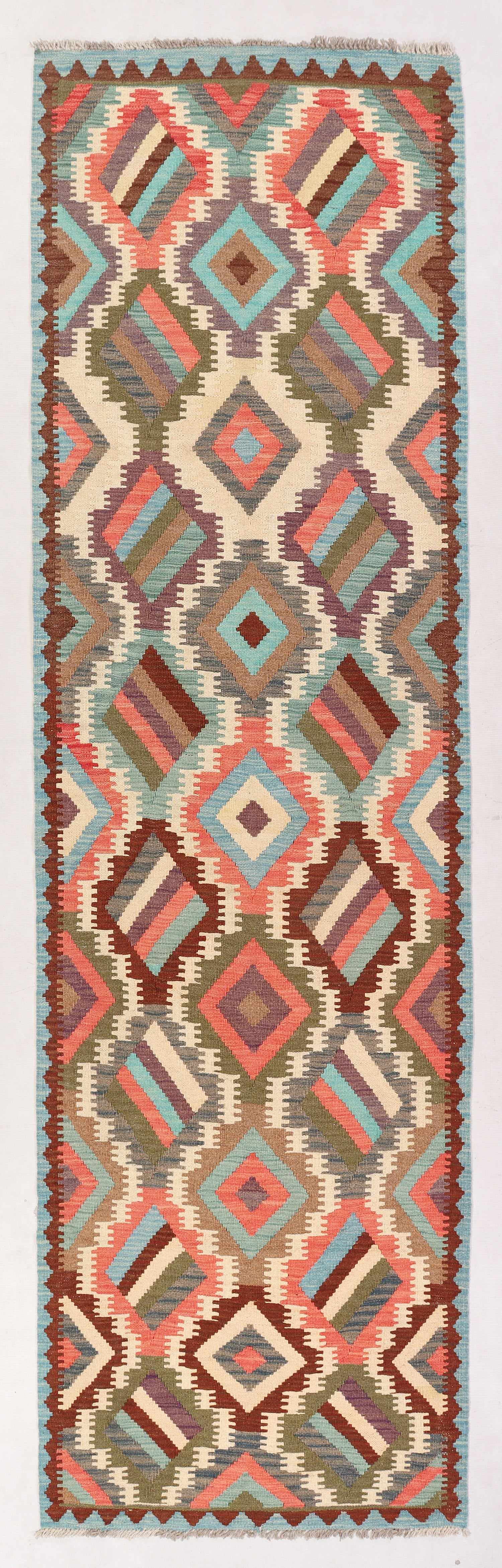 3' X 10'  Multy Handmade Veggie Dye Kilim Rug Runner