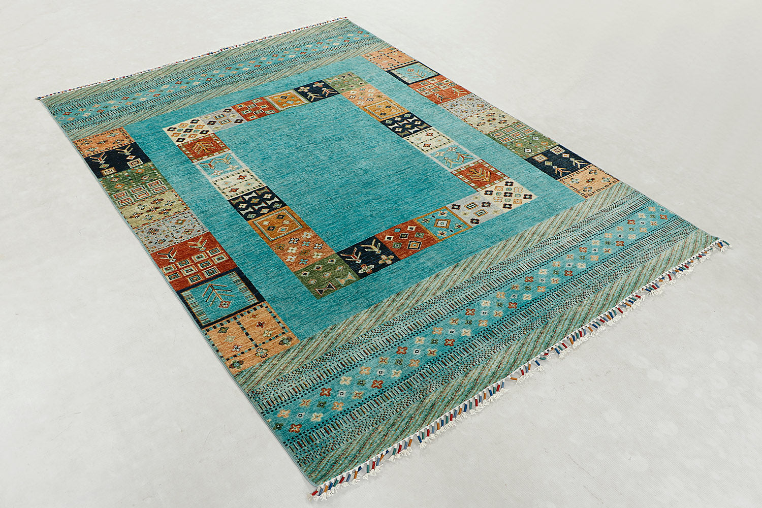 Loribaft Persian Hand Knotted Wool Rug Aqua 5'6" x 8'