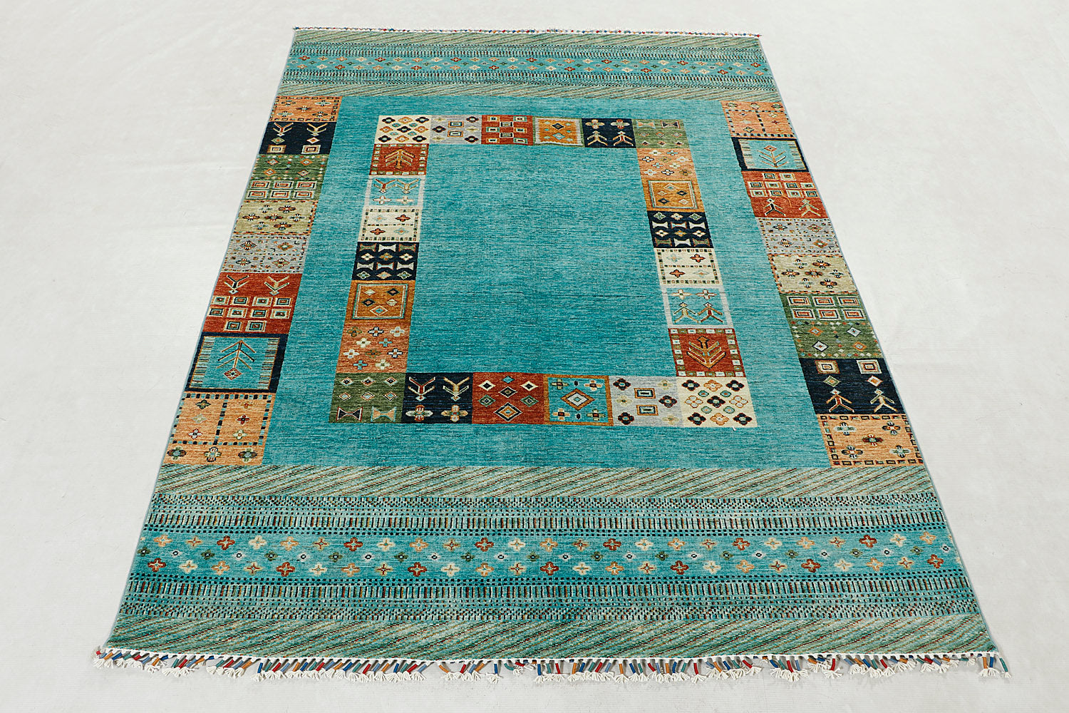 Loribaft Persian Hand Knotted Wool Rug Aqua 5'6" x 8'