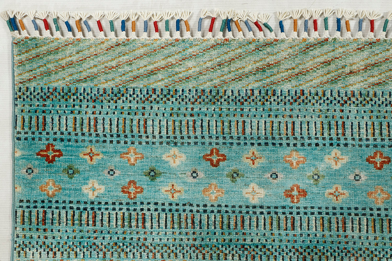 Loribaft Persian Hand Knotted Wool Rug Aqua 5'6" x 8'