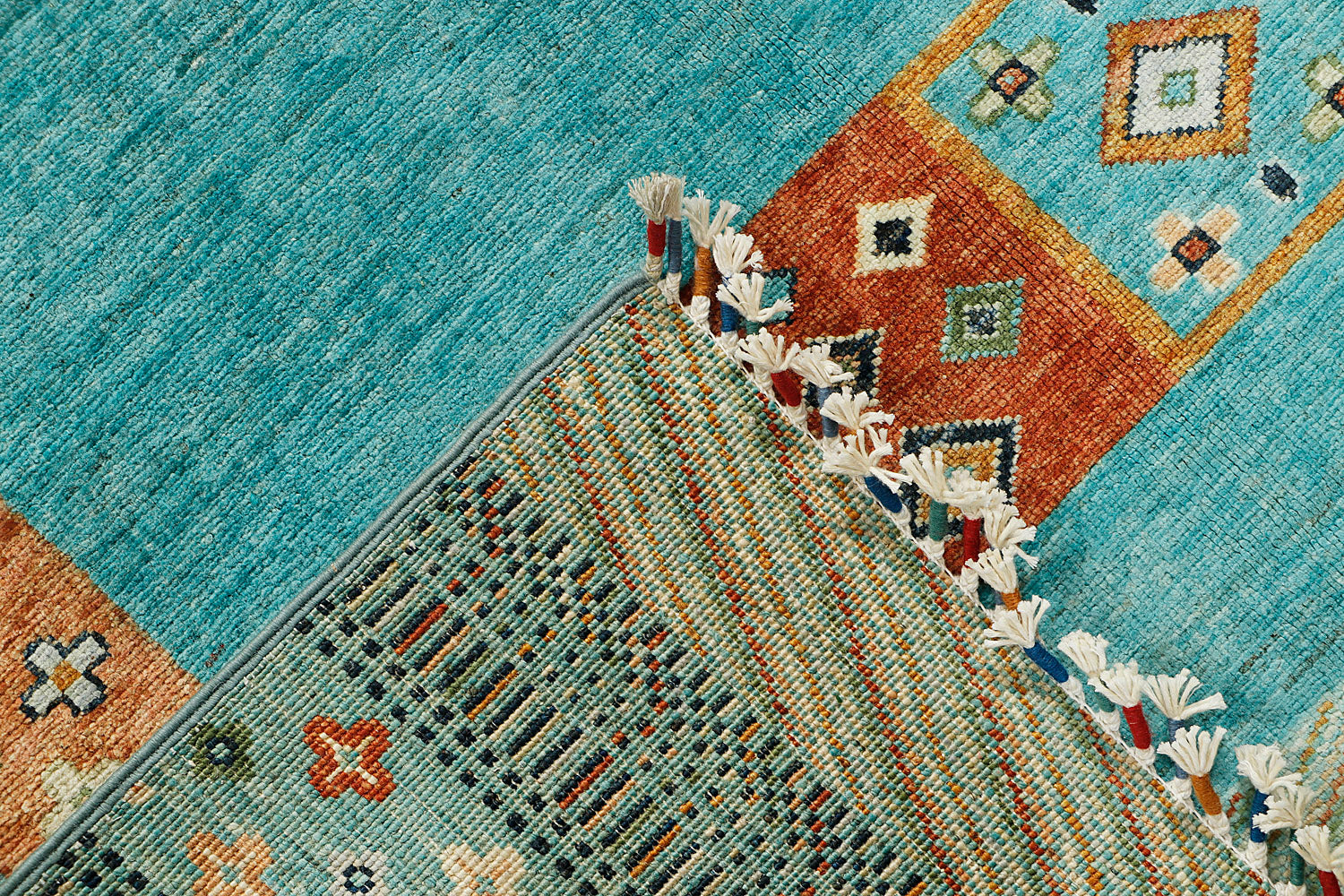 Loribaft Persian Hand Knotted Wool Rug Aqua 5'6" x 8'
