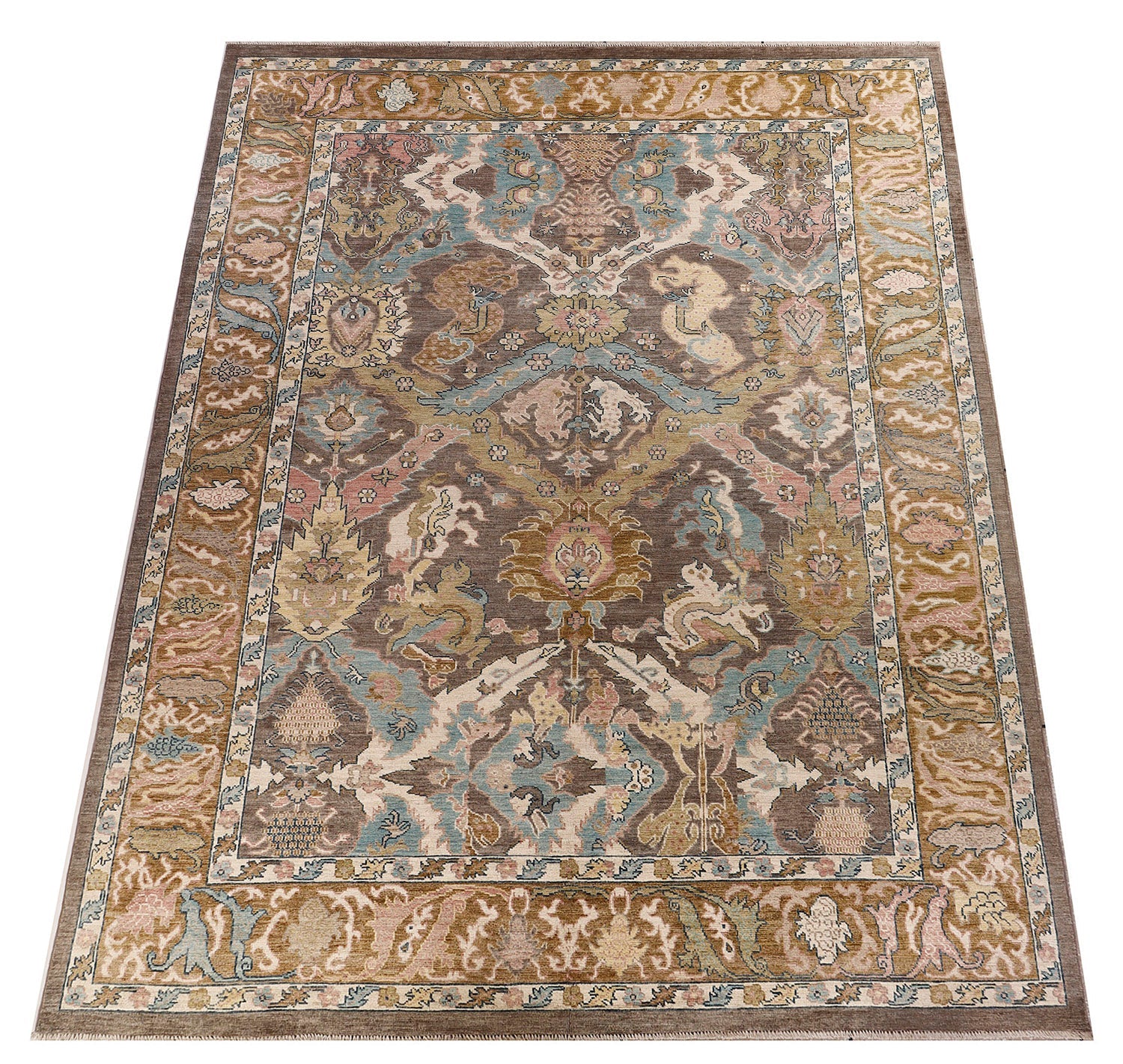 Oushak Turkish Hand Knotted Wool Rug Gray 10' x 14'