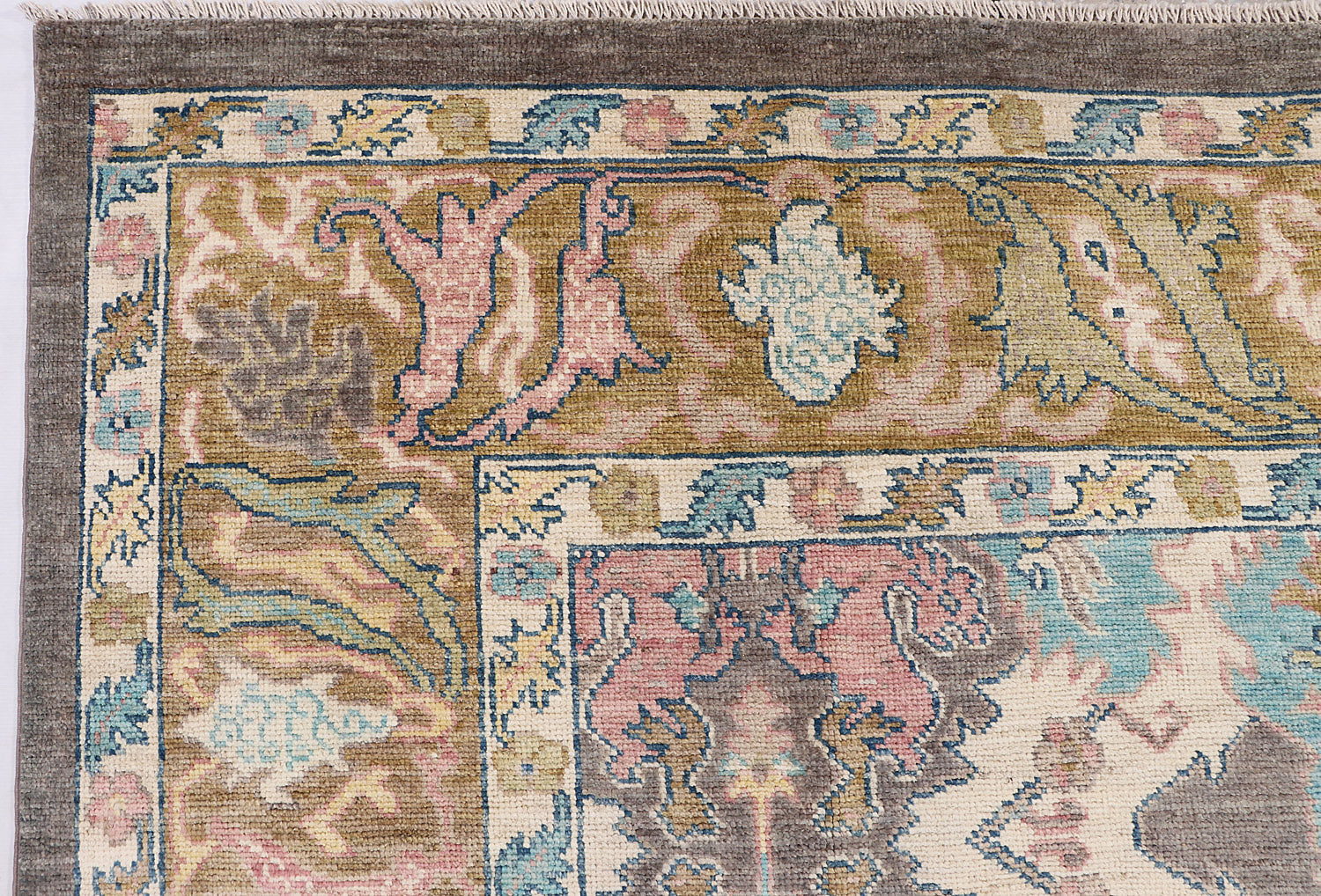 Oushak Turkish Hand Knotted Wool Rug Gray 10' x 14'