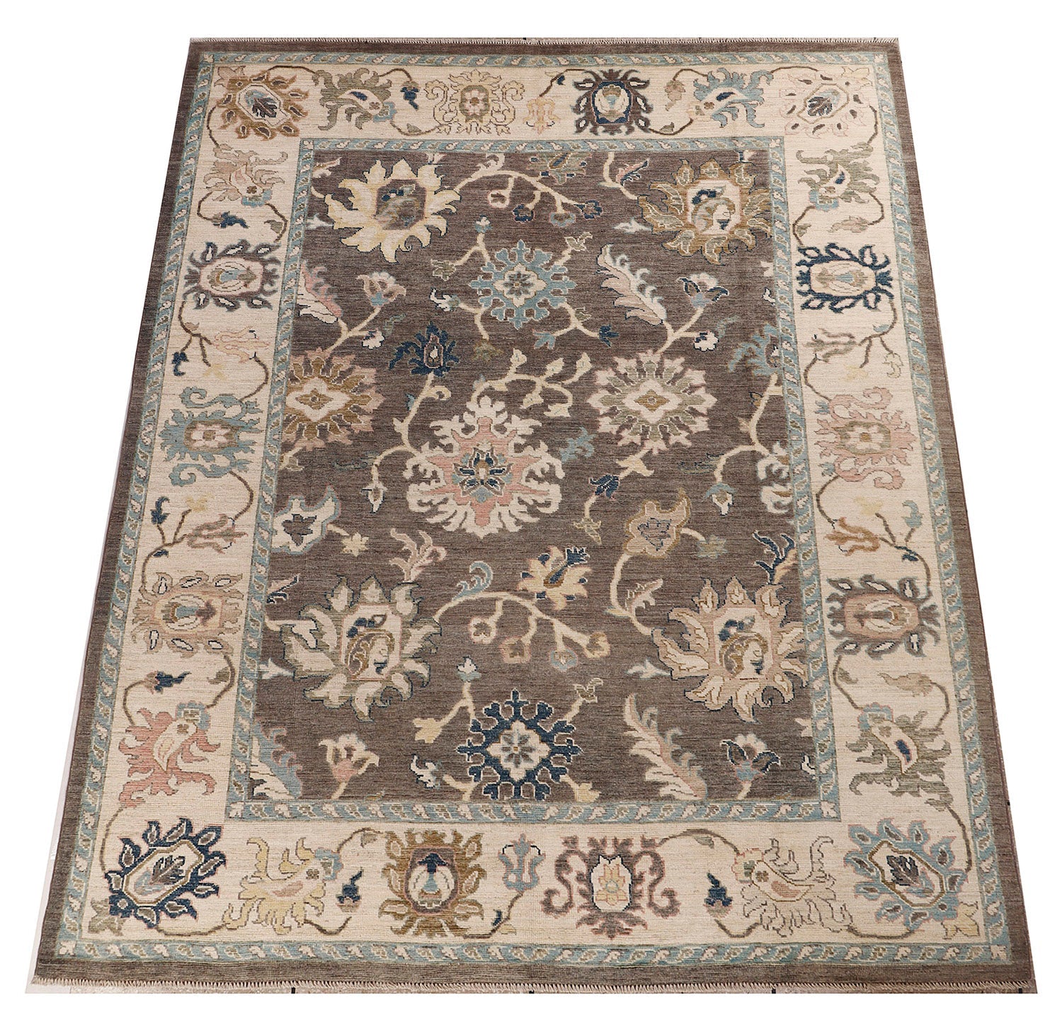 Oushak Turkish Hand Knotted Wool Rug Gray 10' x 13'