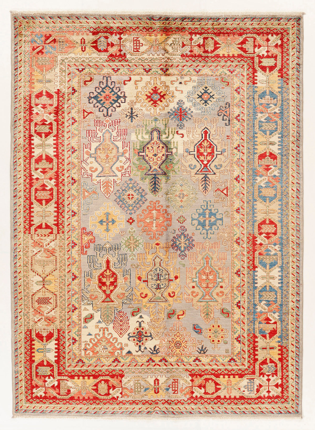 Handmade Gray Kazak Wool Rug 5' 6" X 8' Bold Tribal Pattern