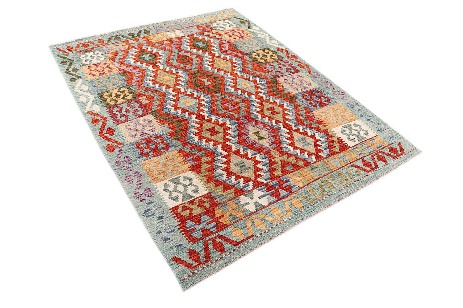 4' 6" x 6' 6  Multy Handmade Veggie Dye Kilim Rug Rectangular