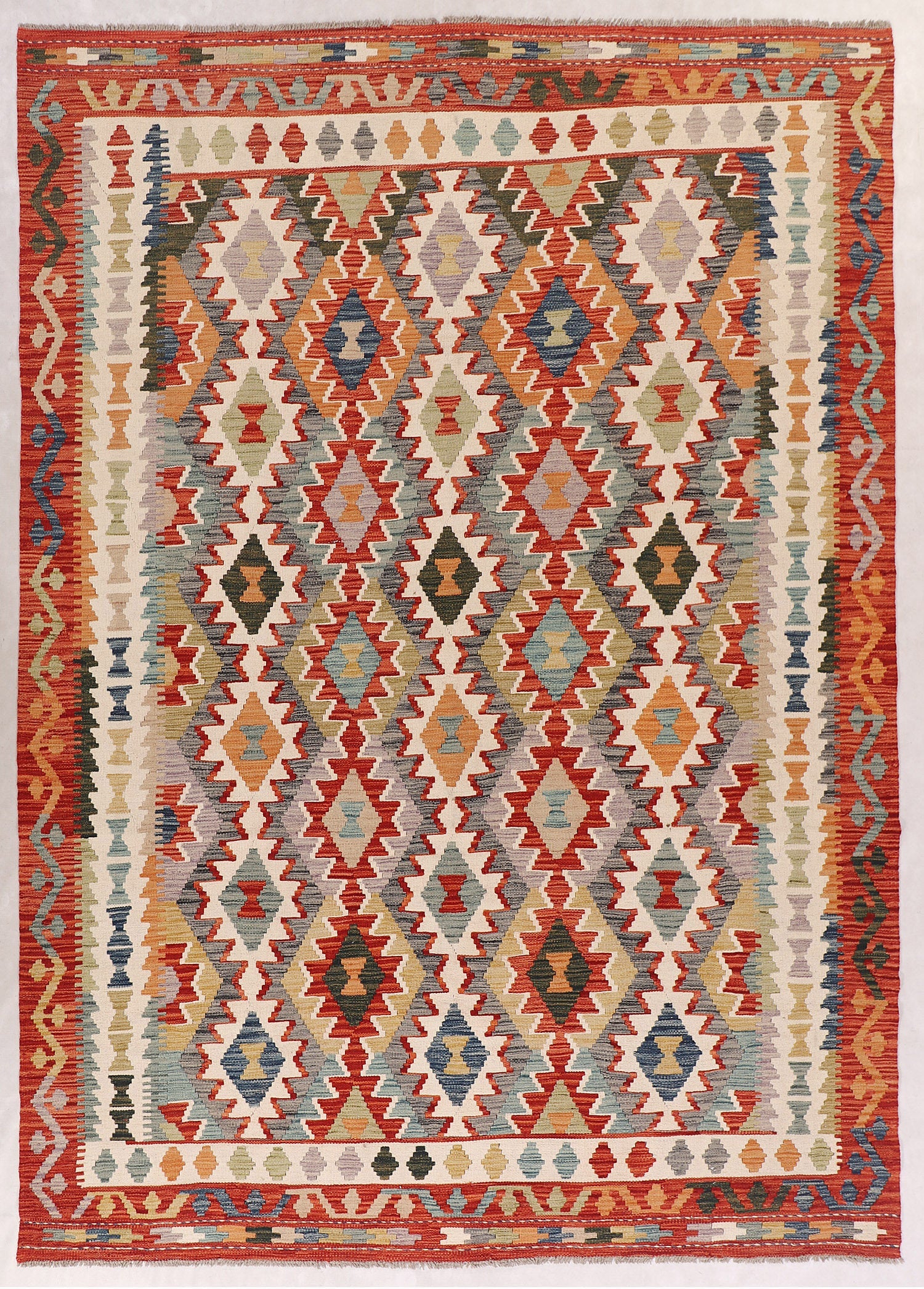 6' 6"X 10'  Multy Handmade Veggie Dye Kilim Rug Rectangular