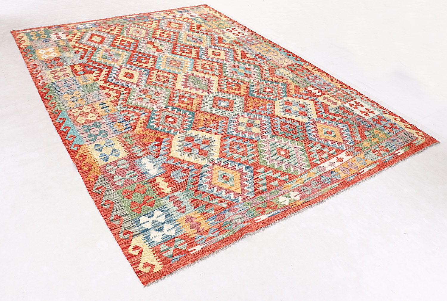 6' 6"X 10'  Multy Handmade Veggie Dye Kilim Rug Rectangular