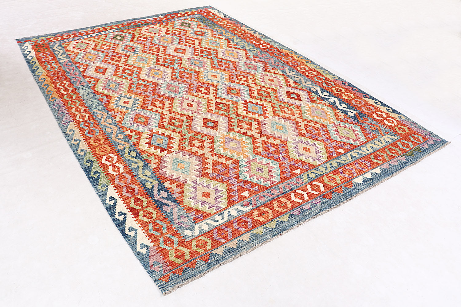 6' 6"X 10'  Multy Handmade Veggie Dye Kilim Rug Rectangular