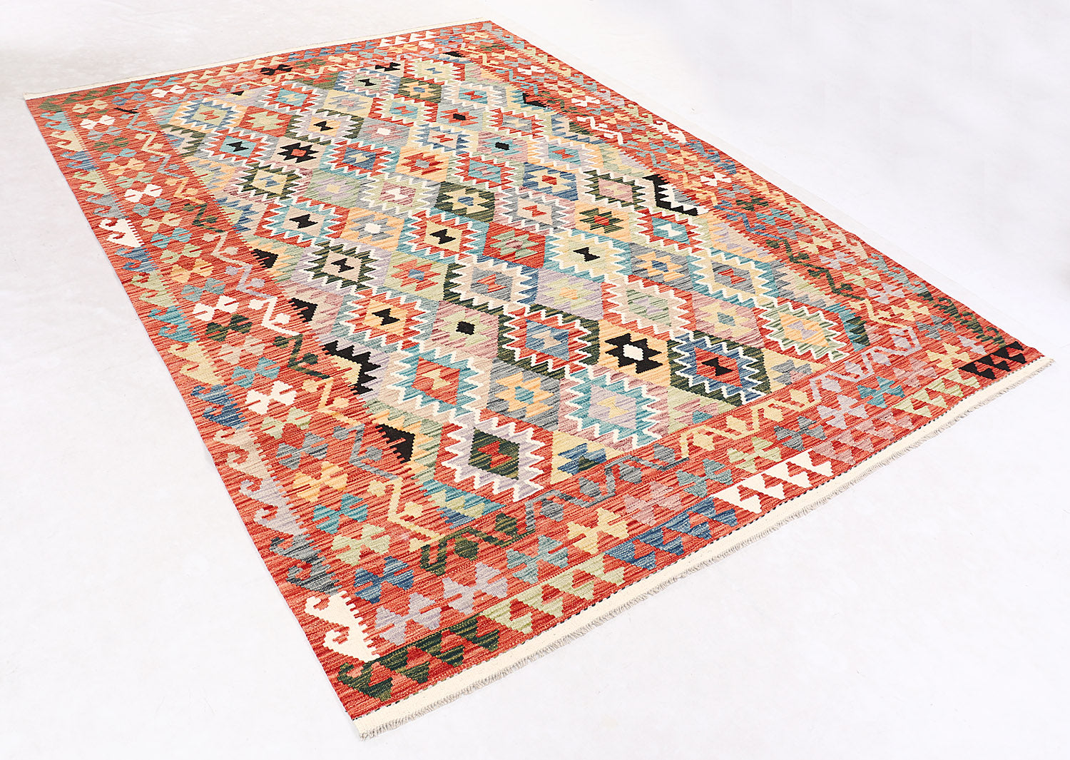 6' 6"X 10'  Multy Handmade Veggie Dye Kilim Rug Rectangular