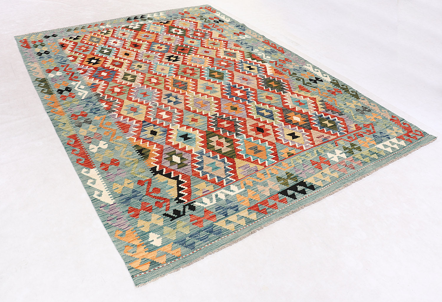6' 6"X 10'  Multy Handmade Veggie Dye Kilim Rug Rectangular